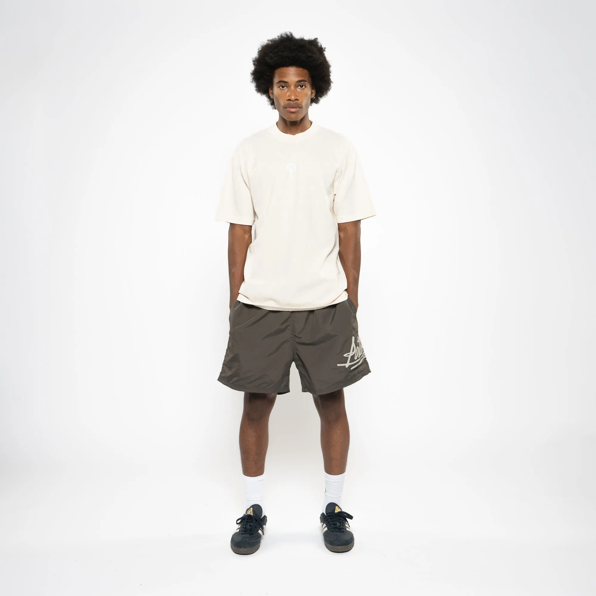 Work Attire narrow legs Politics Center P Logo Tee - Creme