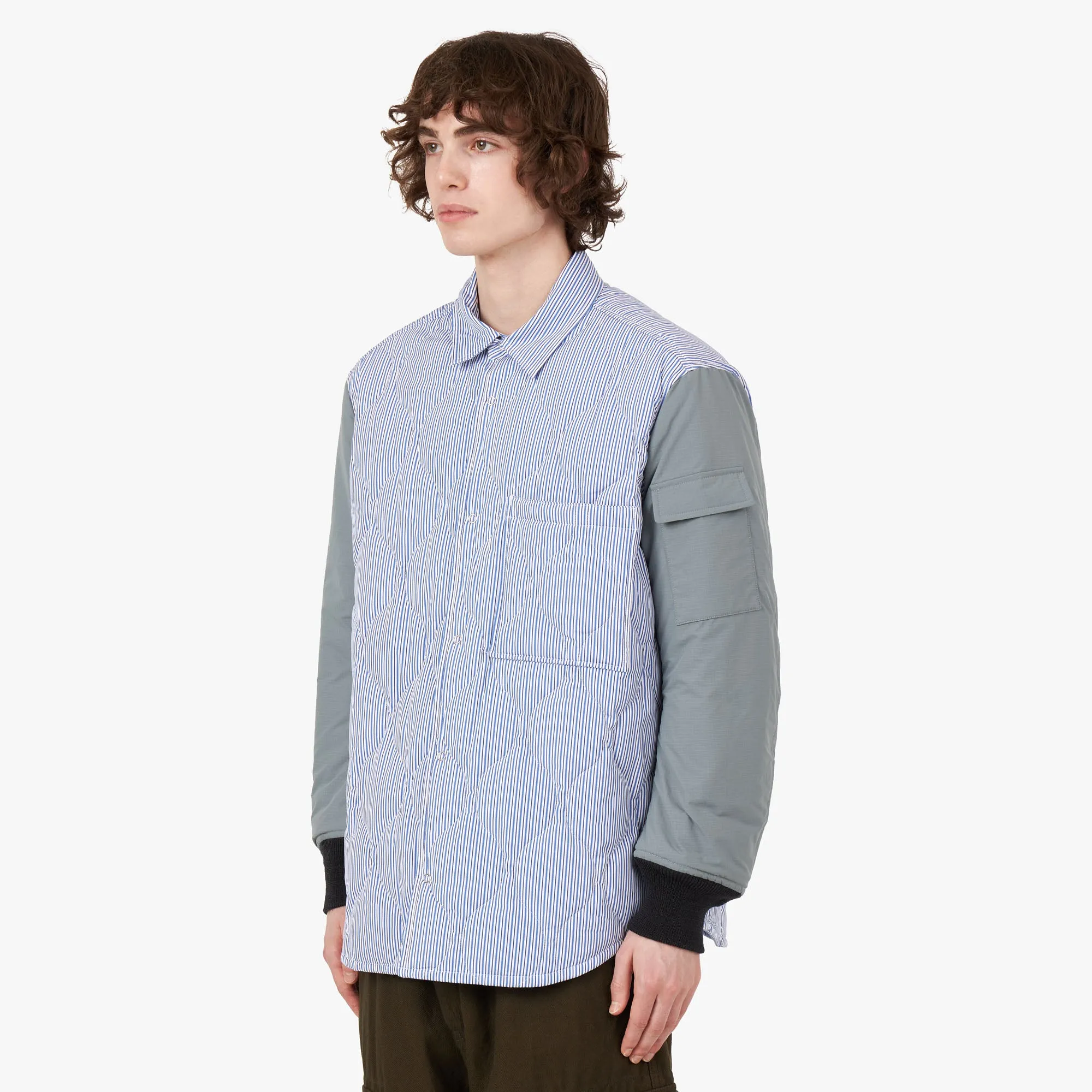 COMME des GAR?ONS HOMME Quilted Shirt Jacket White / Blue EcoFriendlyInsulation Convertible 2 In 1 Function