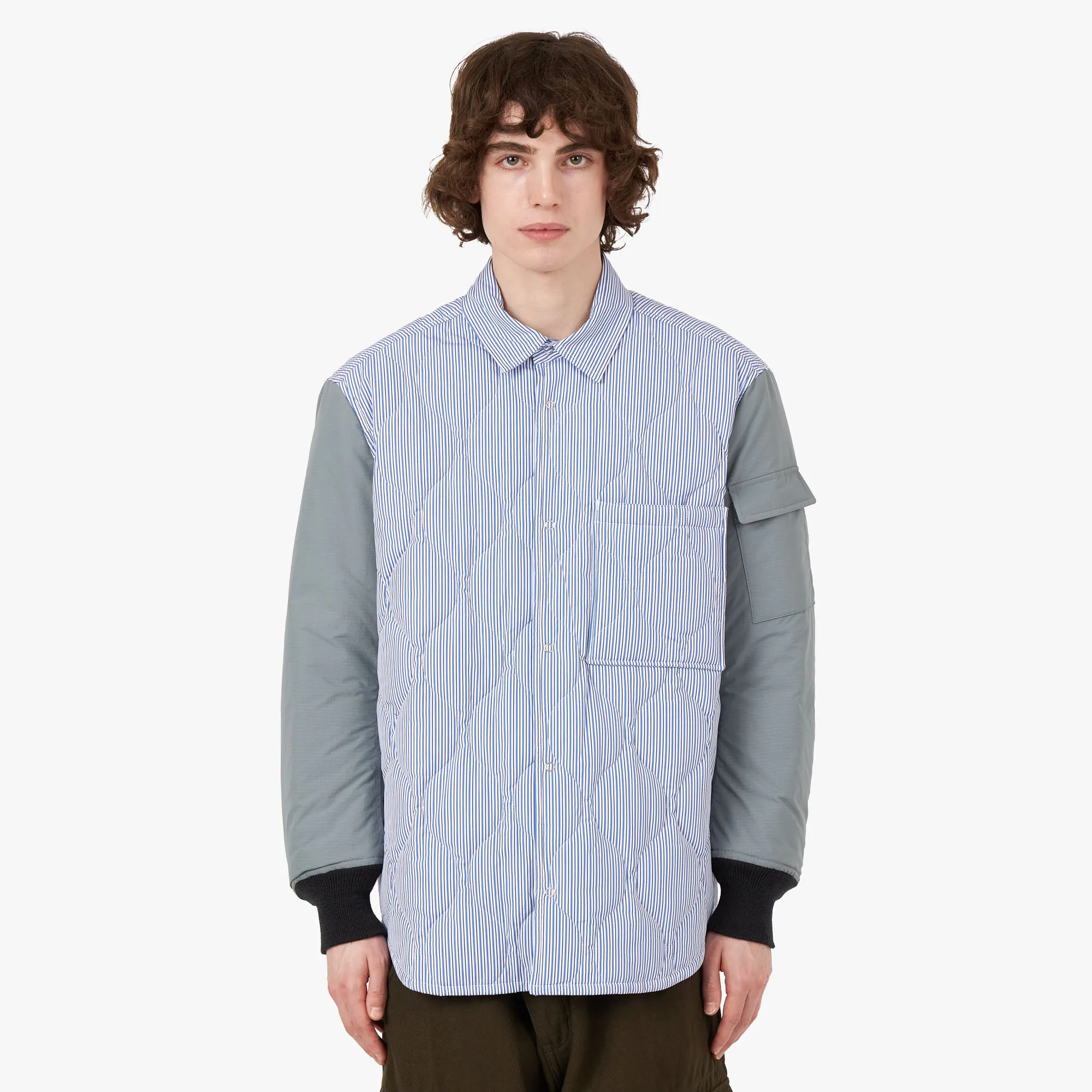 COMME des GAR?ONS HOMME Quilted Shirt Jacket White / Blue Relaxed Comfort