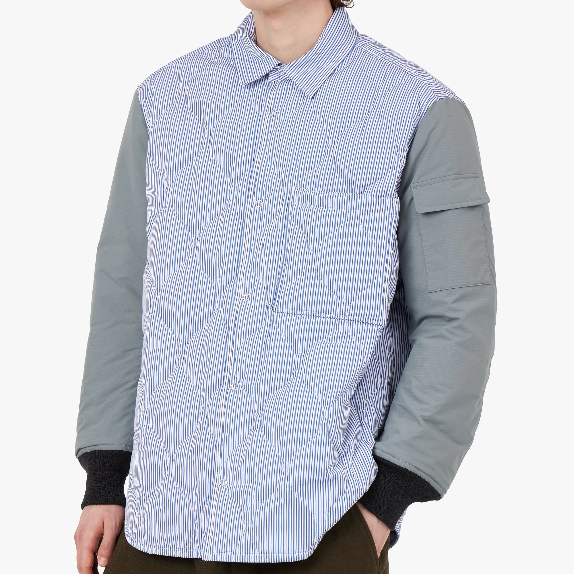 COMME des GAR?ONS HOMME Quilted Shirt Jacket White / Blue Tear Resistant Fabric Blends