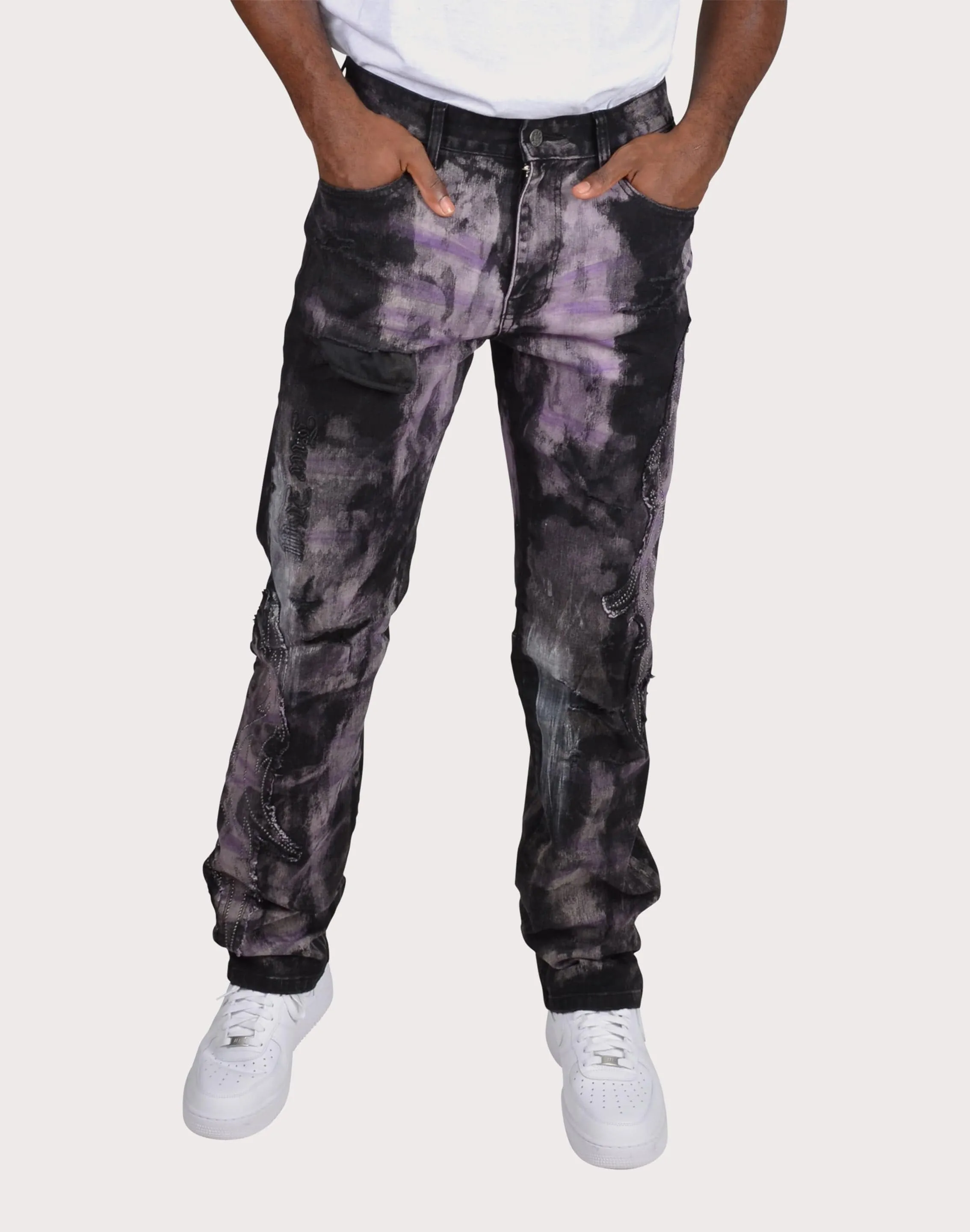 Grindhouse Flared Overdye Denim Pants Car Cool Fantasy Glow