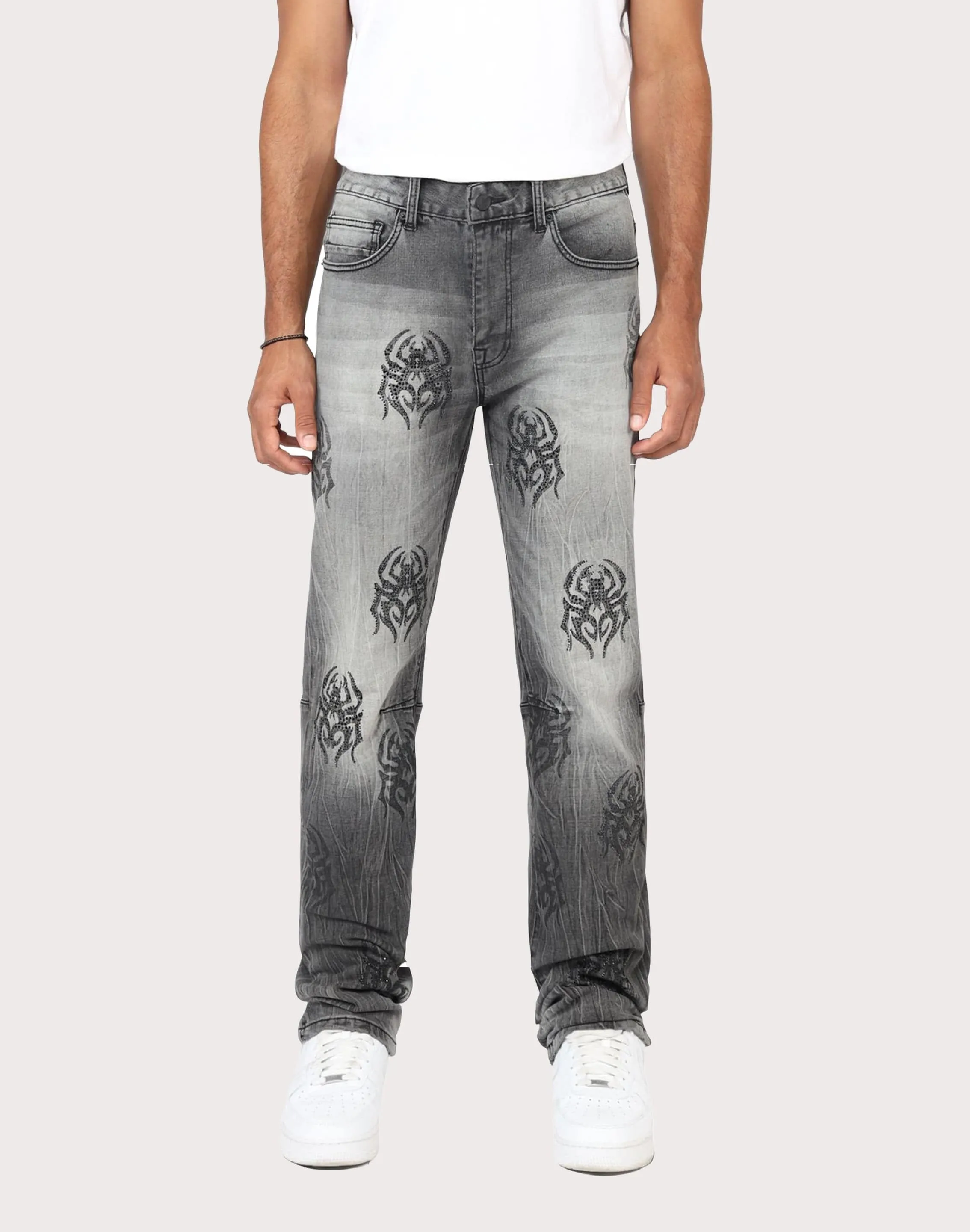Street Icon Grindhouse Straight Fit Spider Rhinestone Jeans