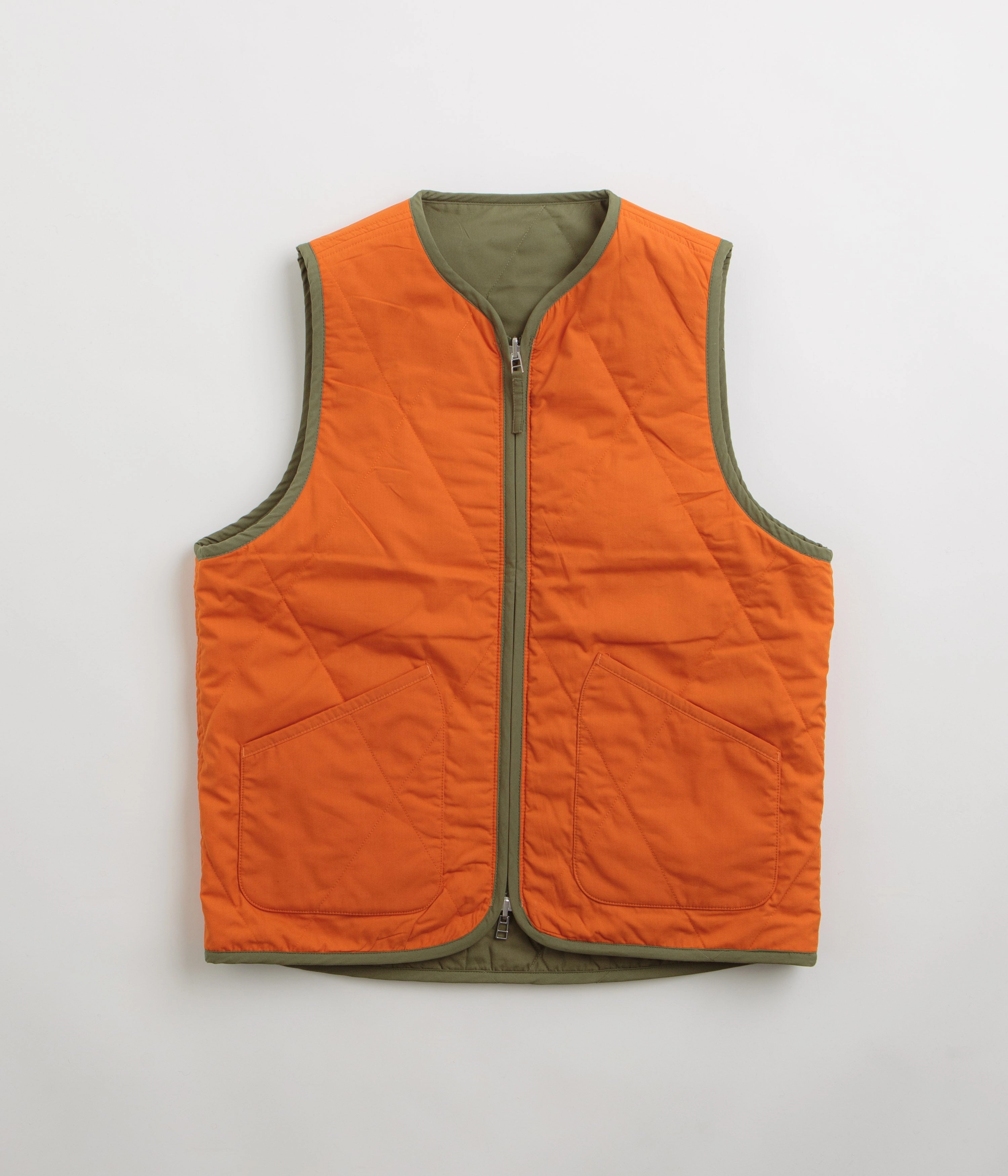 Universal Works Reversible Military Liner Gilet - Olive / Orange suitable for trade shows