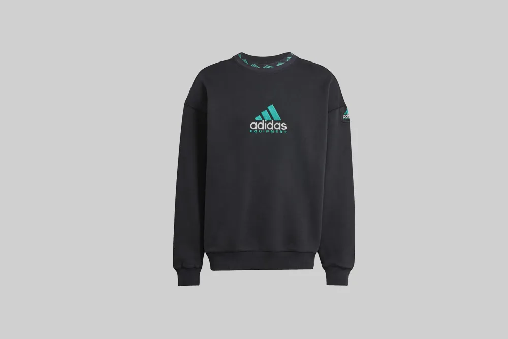 Yarn Dye Stripe Elasticated Hem adidas EQT Washed Crewneck Sweatshirt