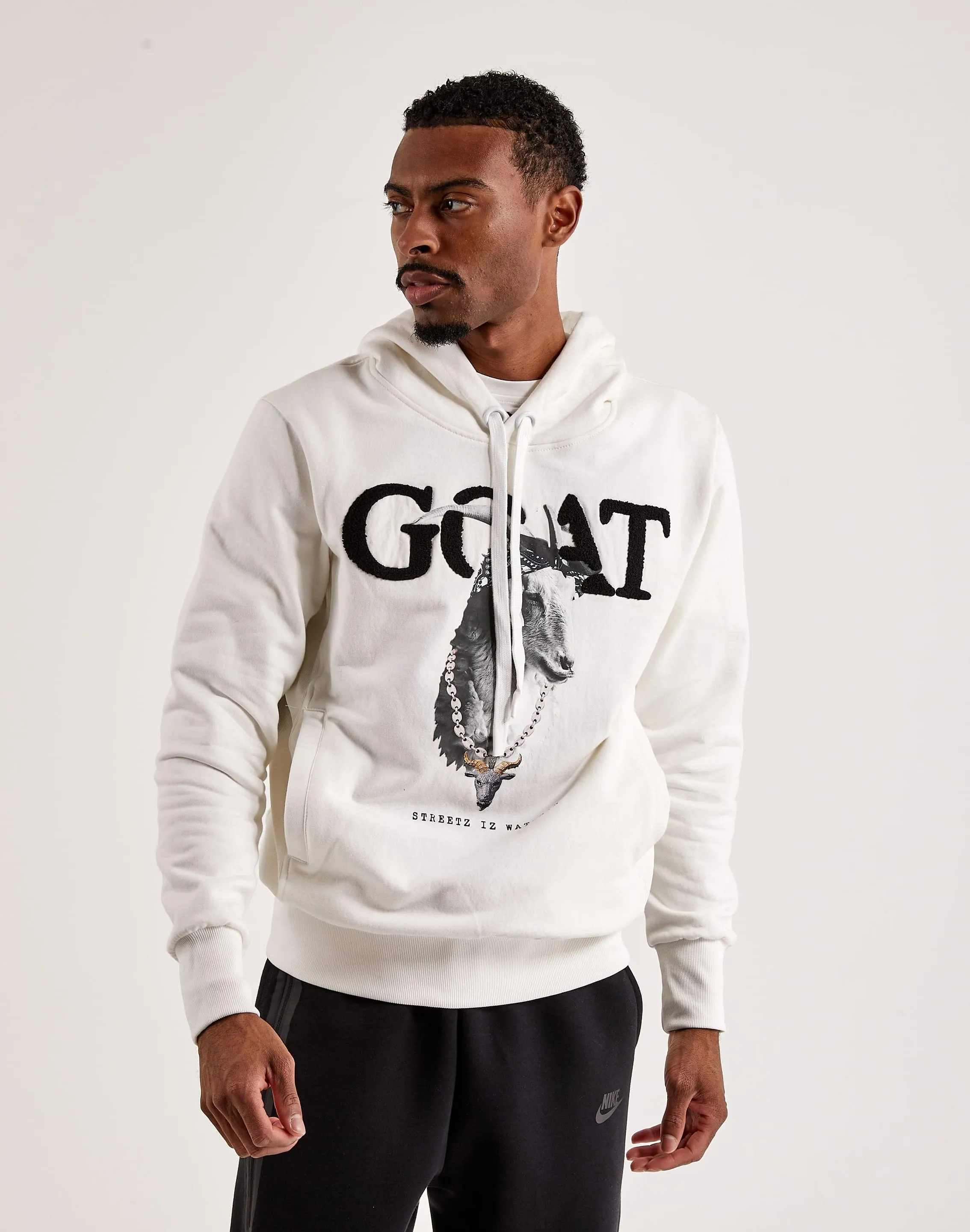 Pearl Tone Stretchable Waistband Streetz Iz Watchin Goat Pullover Hoodie