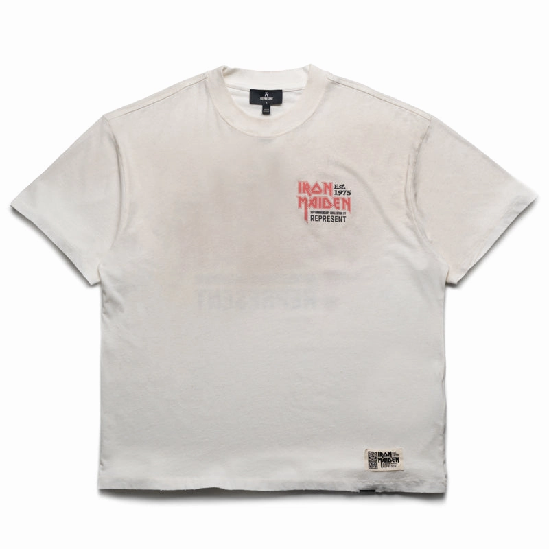 Iron Maiden x Represent Anniversary Tee - Washed Ecru checkered pattern