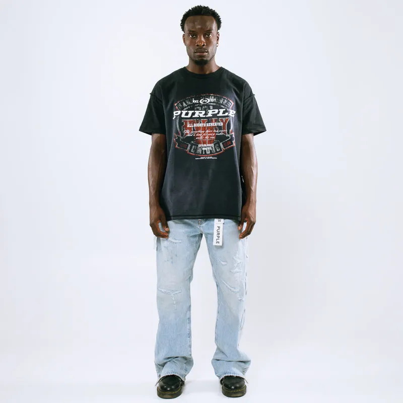Purple Brand Textured Inside Out Tee - Black Flatlock Seam Technique shrinkage