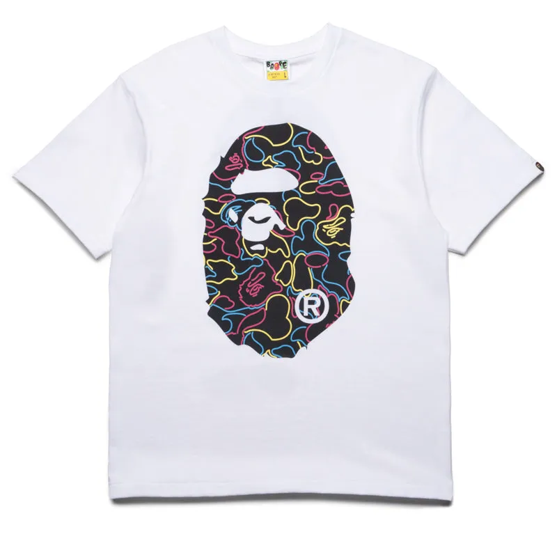 A Bathing Ape Neon Camo Big Ape Head Tee - White shorts silhouette