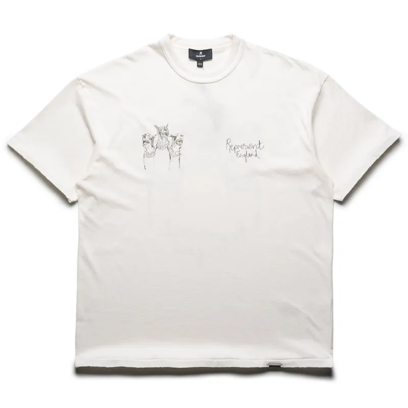 Metallic colors Represent Hand Drawn Thoroughbred Dogs Tee - Washed Ecru