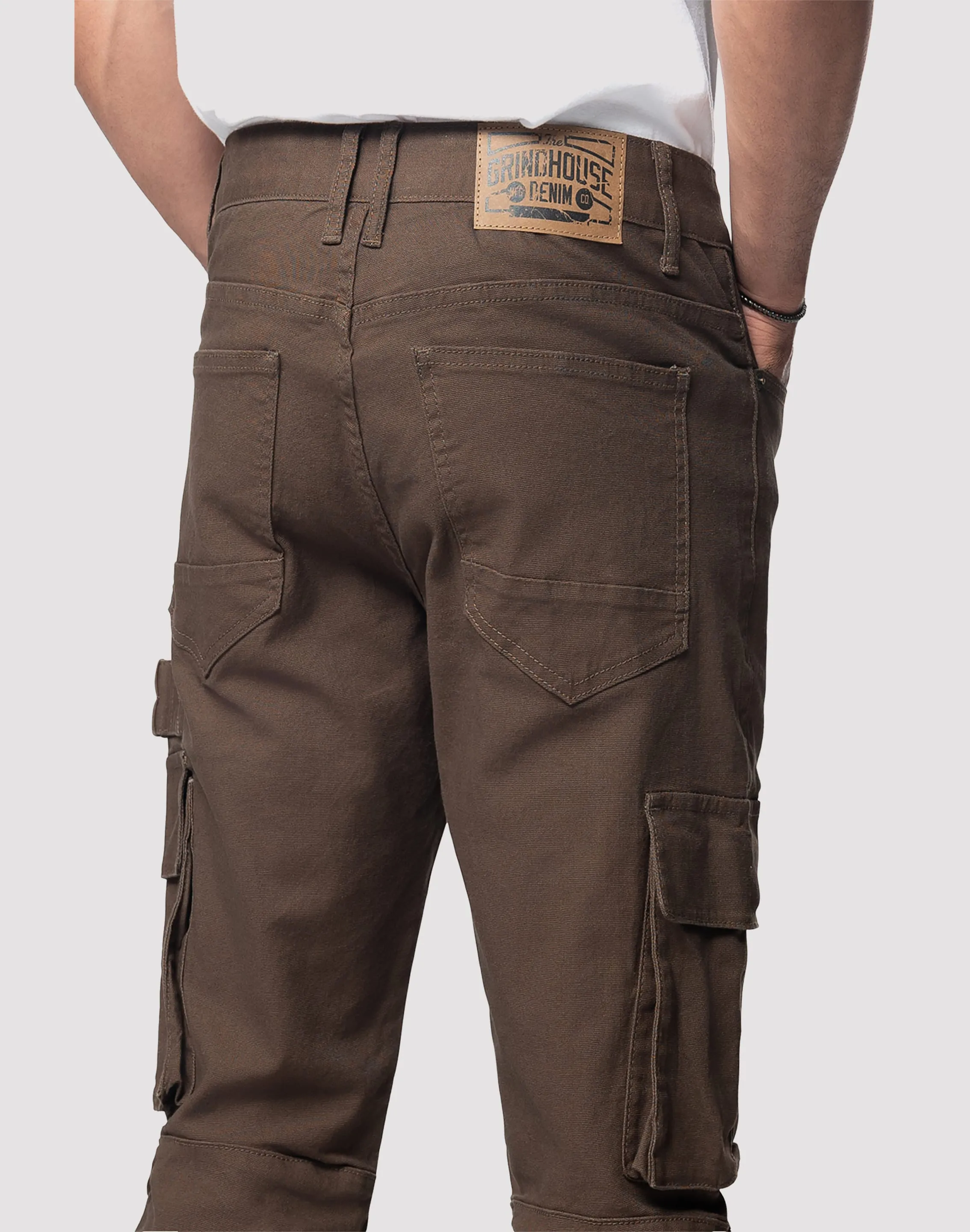 Grindhouse Cargo Straight Fit Denim Jeans With Loops FlatlockStitching