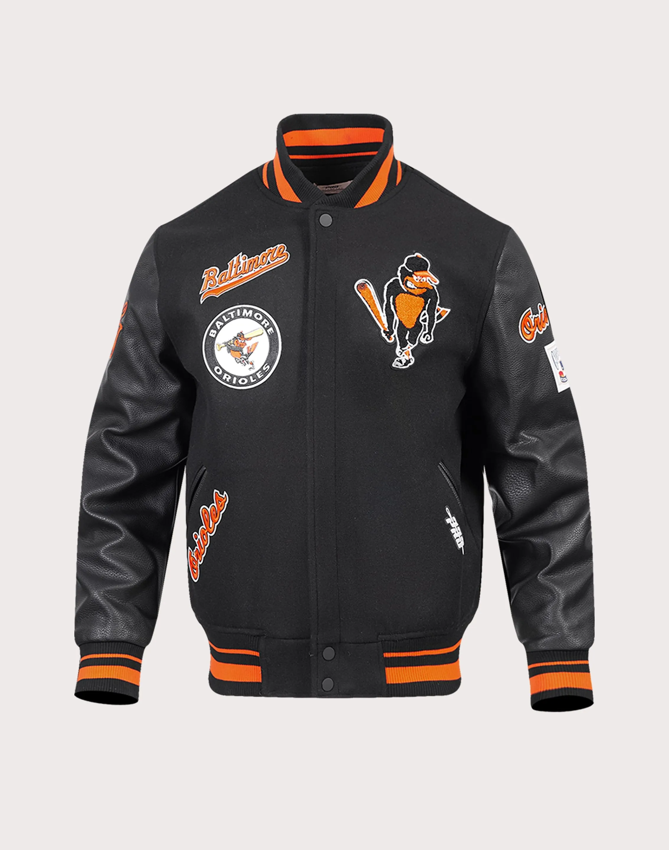 Pro Standard MLB Baltimore Orioles Retro Classic Rib Wool Varsity Jacket elastic waistband SoftTouchFinish