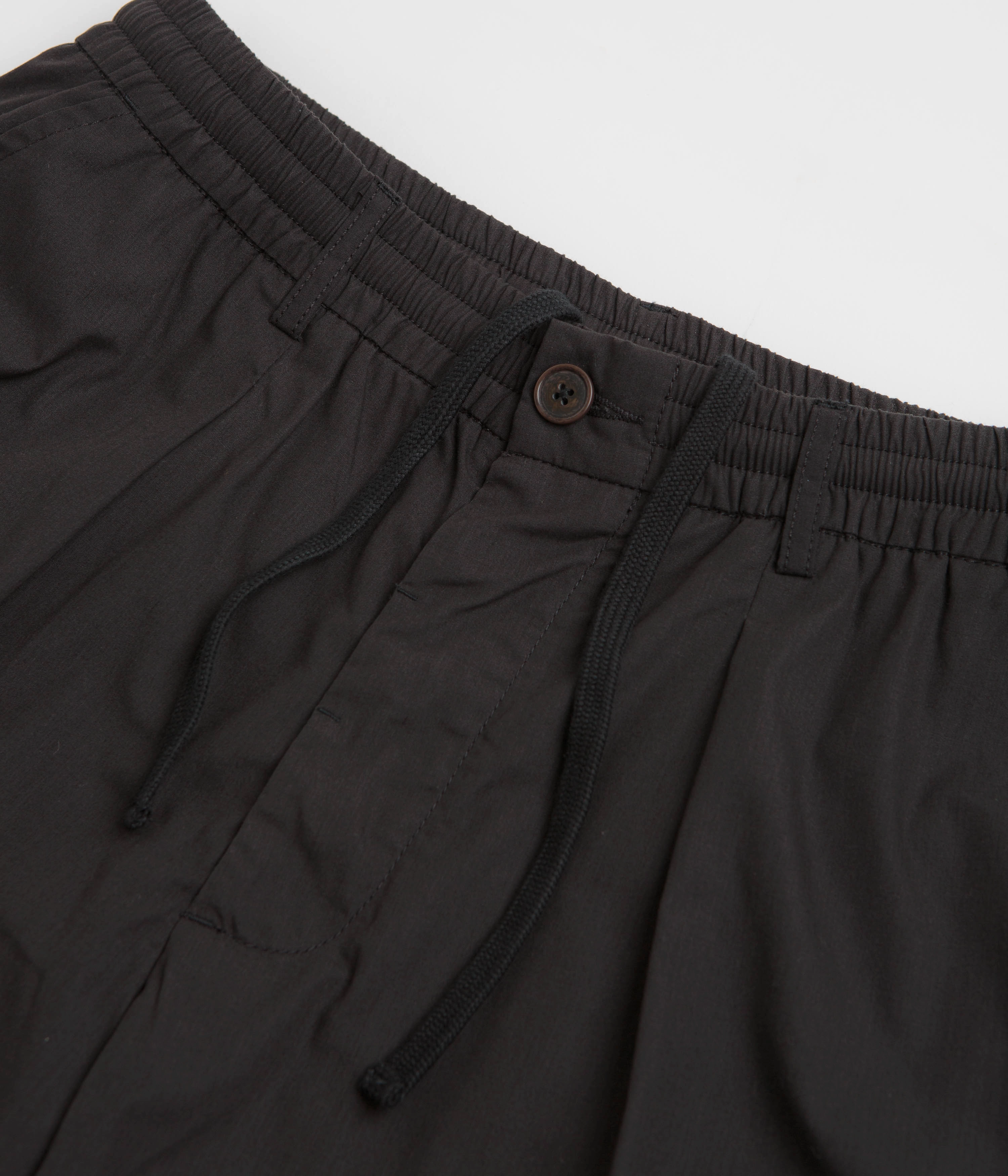 Universal Works Pleated Track Shorts - Black Fitness Friendly Anti Cling Technology
