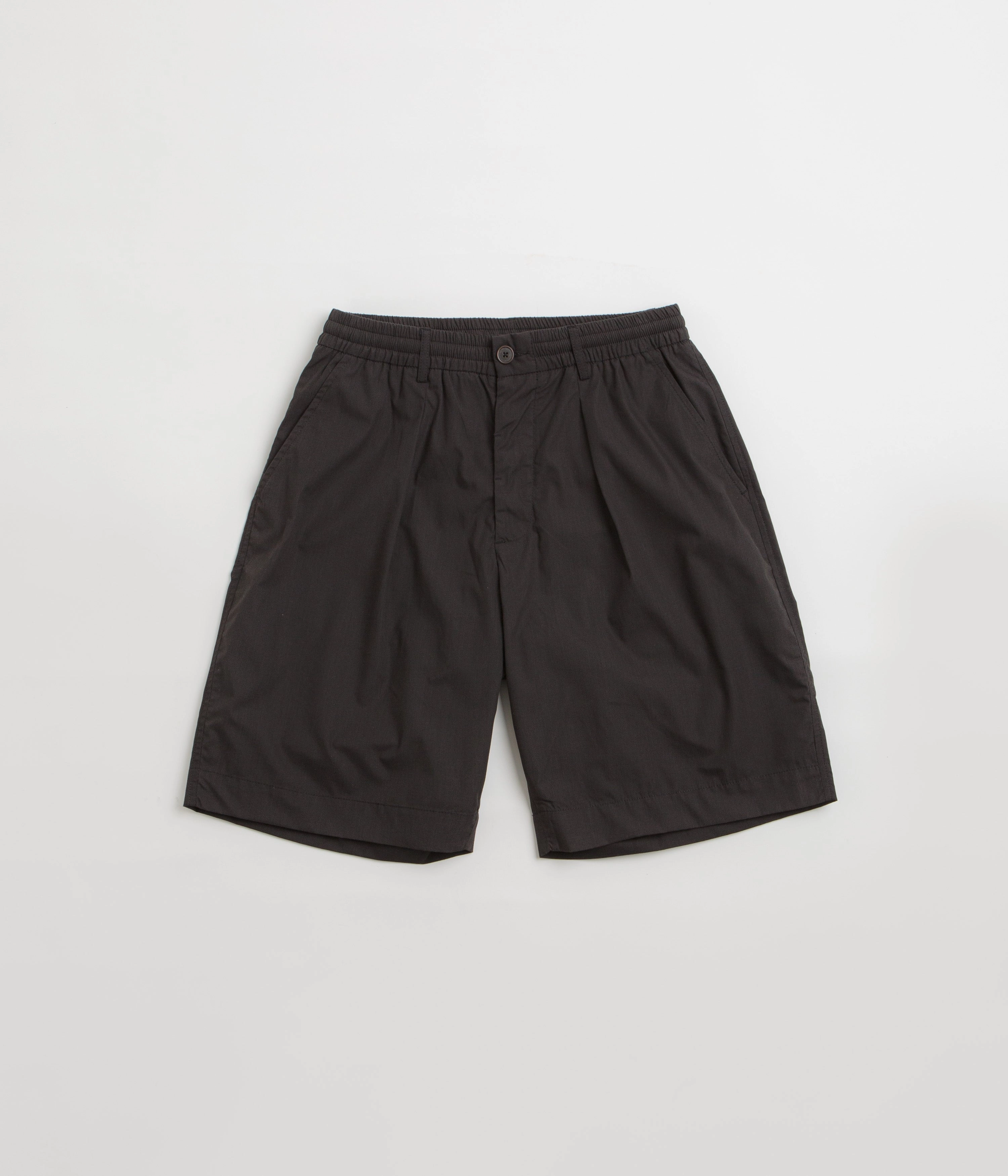 Universal Works Pleated Track Shorts - Black Wide Range Motion Extended Inseam Options