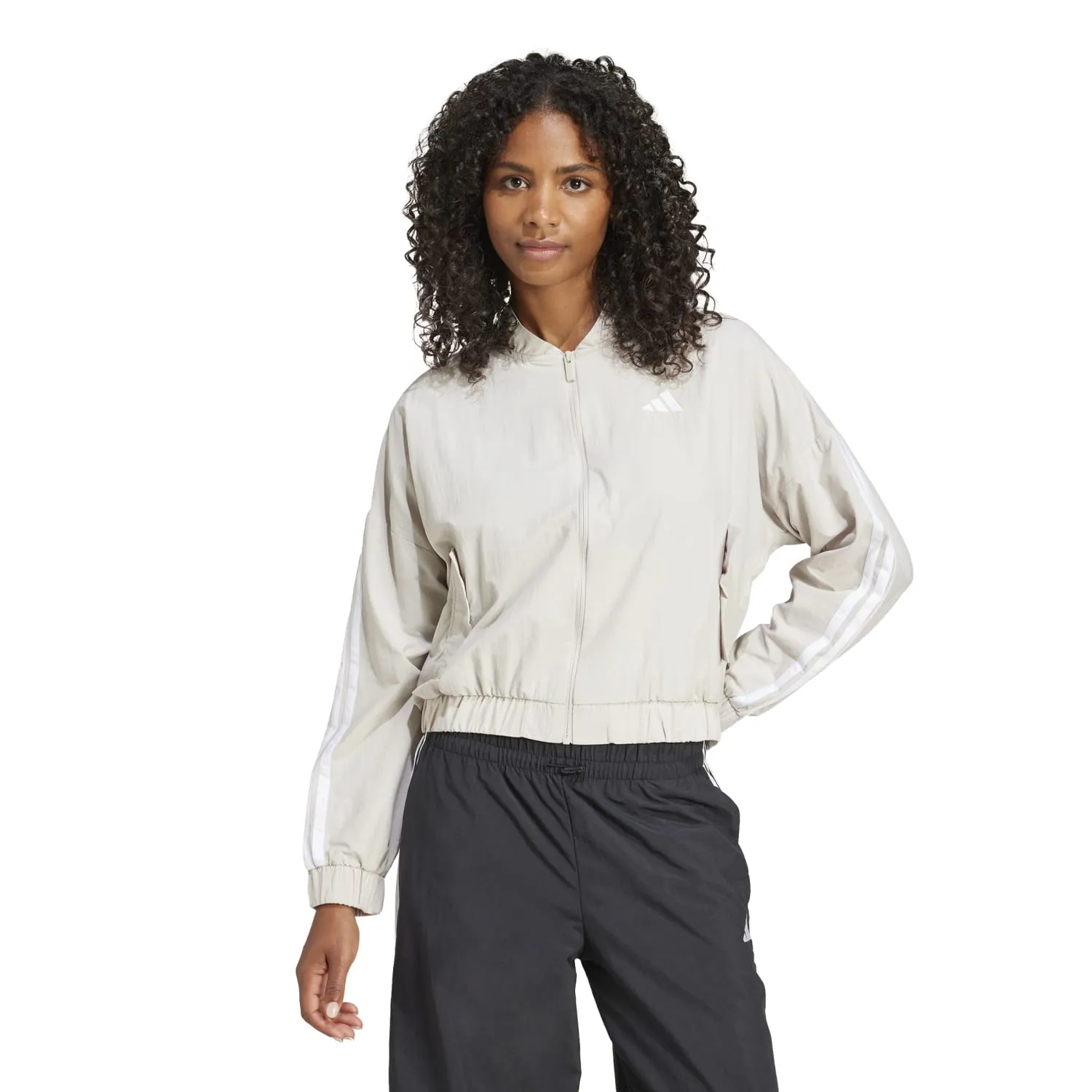 Essentials 3-Stripe Woven Bomber Jacket - Womens PreShrunk Cotton NonRestrictiveFit