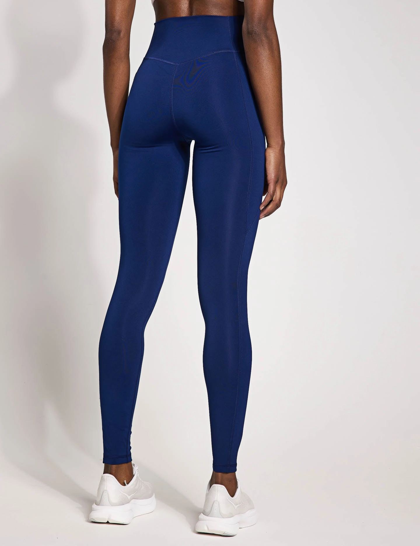 Tagless Labeling System Active Lifestyle Four Way Optime Essentials Stash Pocket Full-Length Leggings - Dark Blue/White