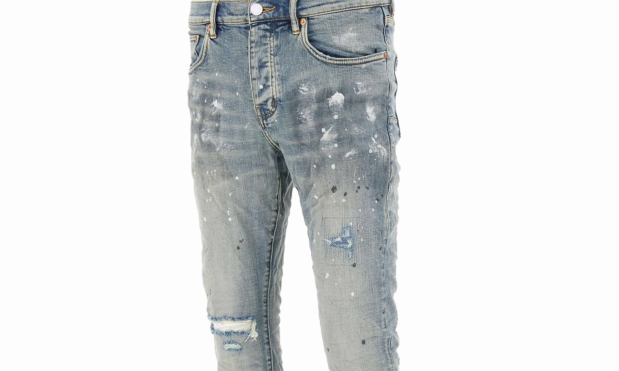 Slim Fit Jeans "LIGHT INDIGO PAINT BLOWOUT" Anti Static Material Blend