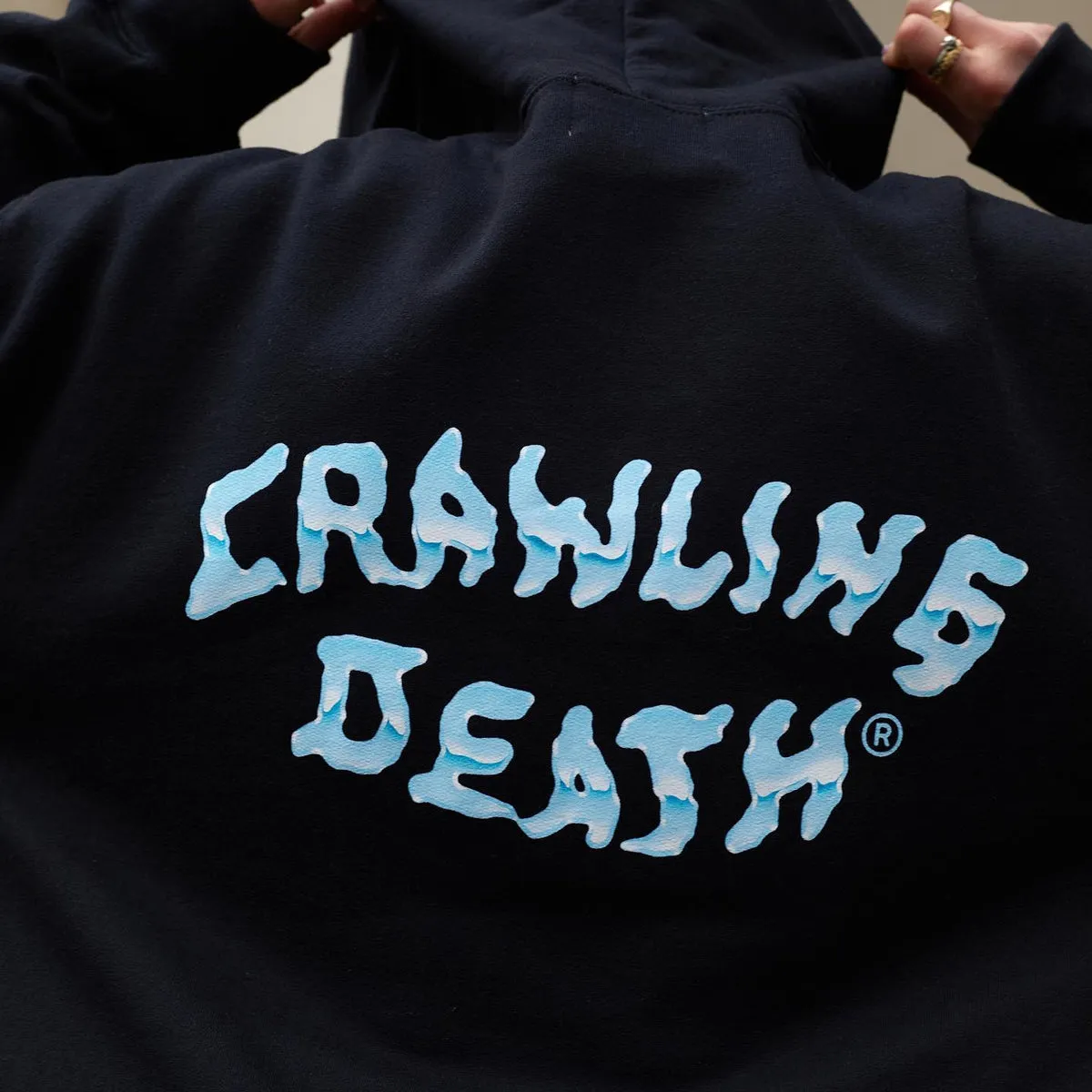Printed Pattern Crawling Death - Chrome Logo Hoodie Black
