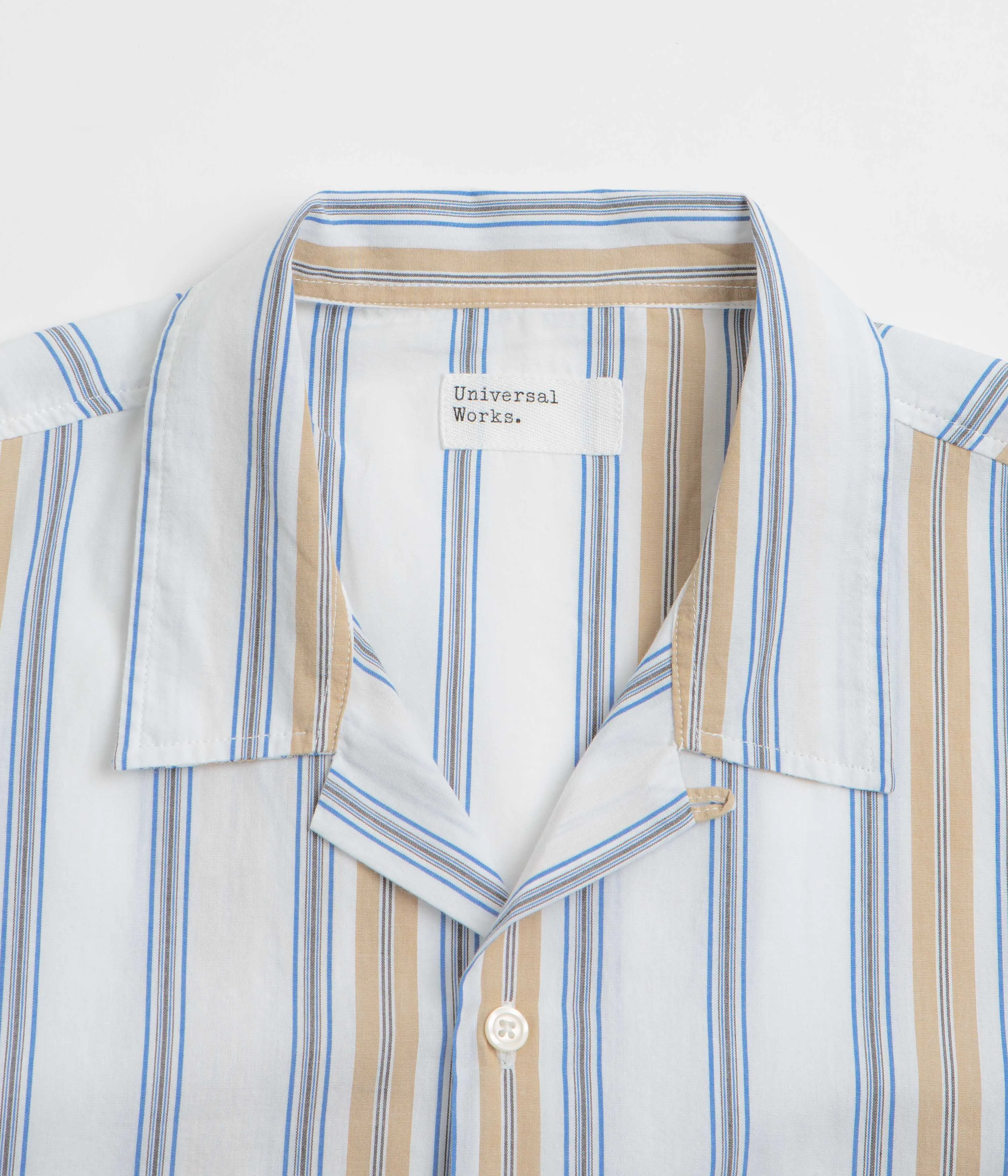 Universal Works Dean Road Shirt - Blue / Sand Flexible Placket Structure Cooling Mesh Lining