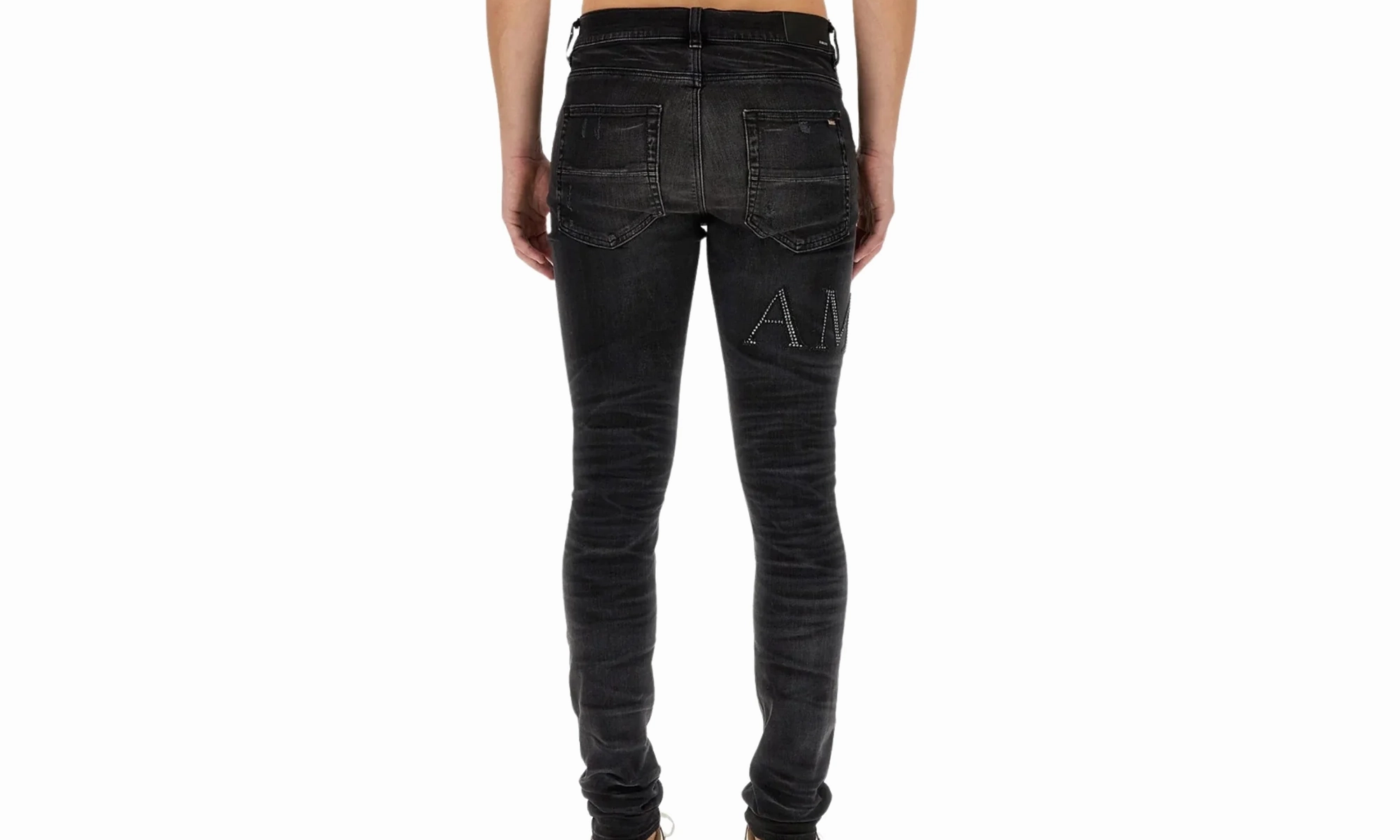 Family Style Minimalist Style Date Night Crystal Embellished Logo Jeans "Faded Black"