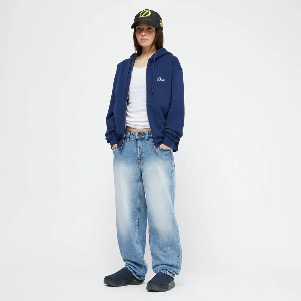 CURSIVE ZIP HOODIE - NAVY Event Vibe Mind Ease