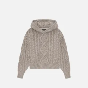 KIDS ESSENTIALS CABLE KNIT HOODIE - CORE HEATHER Moon Cool