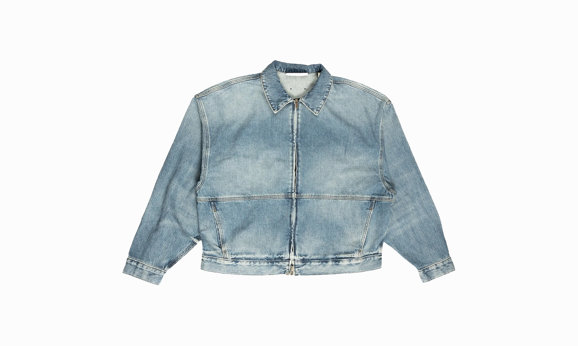 Adjustable Drawcord CompressionKnit Denim Trucker Jacket "Classic Blue"