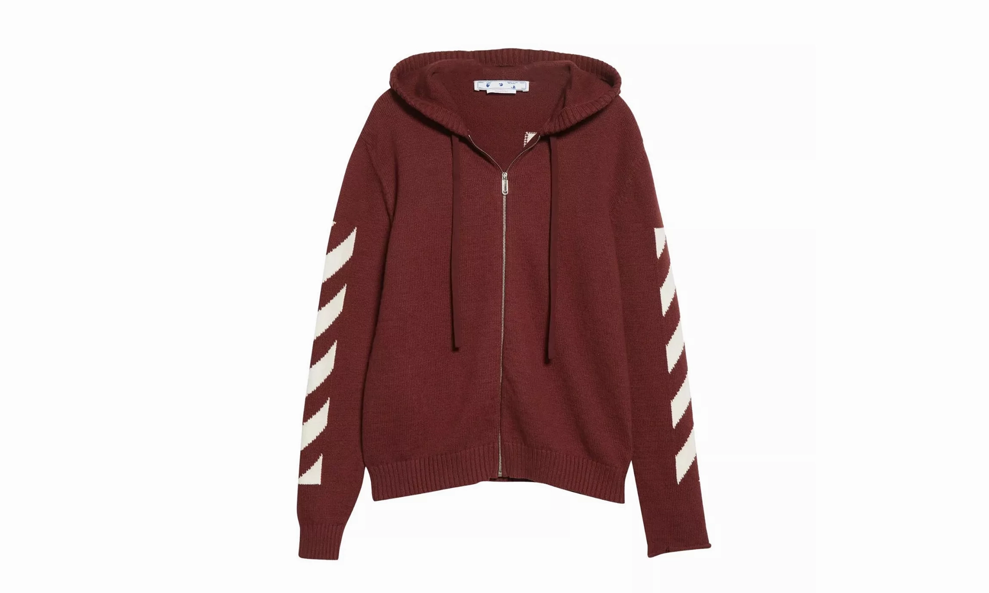 Diagonal Arrow Knit Zip Hoodie "Burgundy/White"