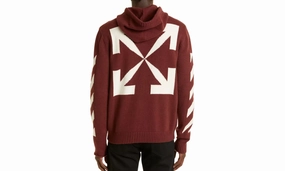 Diagonal Arrow Knit Zip Hoodie "Burgundy/White"