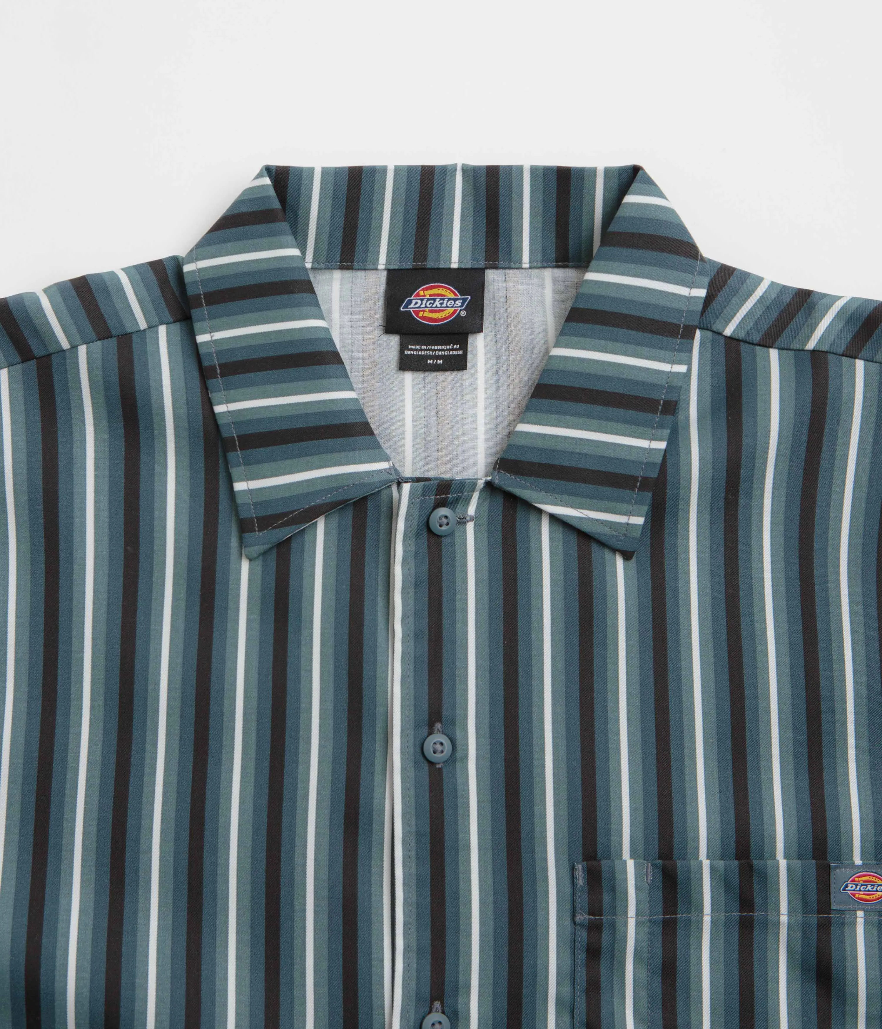 Linen blend Dickies Multi Stripe Work Short Sleeve Shirt - Stormy Weather