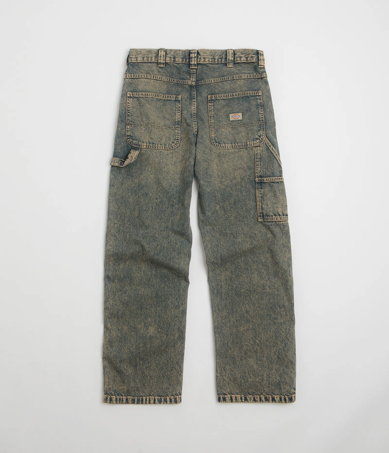 SecureCargoPockets Tear Resistant Weave Dickies Stevensville Carpenter Jeans - Yellow Fade Indigo