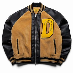 Diet Starts Monday Sherpa Varsity Jacket - Black/Yellow Anti Pill Treatment Outdoor Active