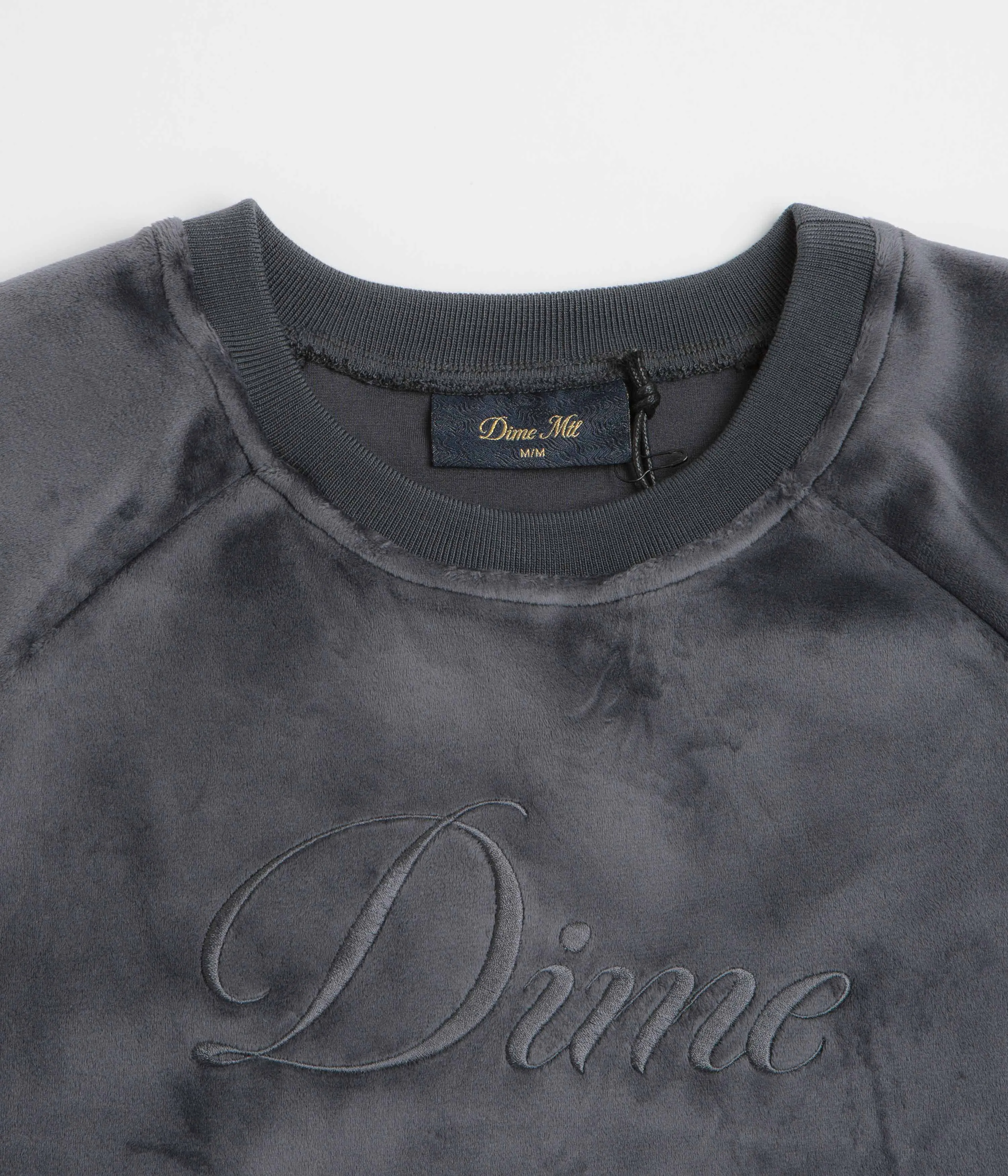 product watch punctuality Dime Cursive Velvet Crewneck Sweatshirt - Smoke