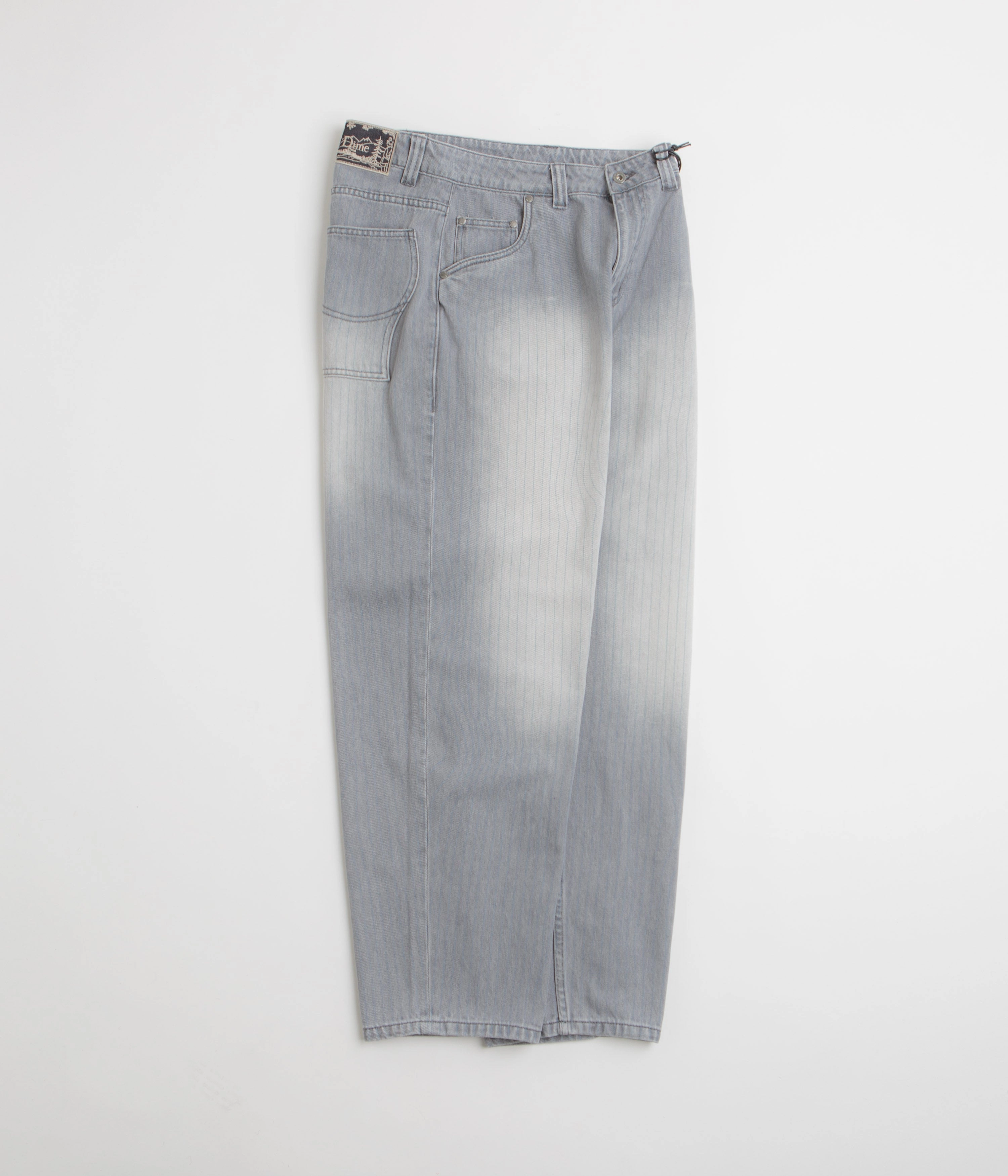 Dime Striped Classic Baggy Denim Pants - Sandblasted Grey Double Stitched Seams