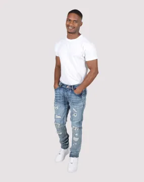 Grindhouse Vintage Rip N Repair Slim Fit Denim Jeans Elastic cuffs