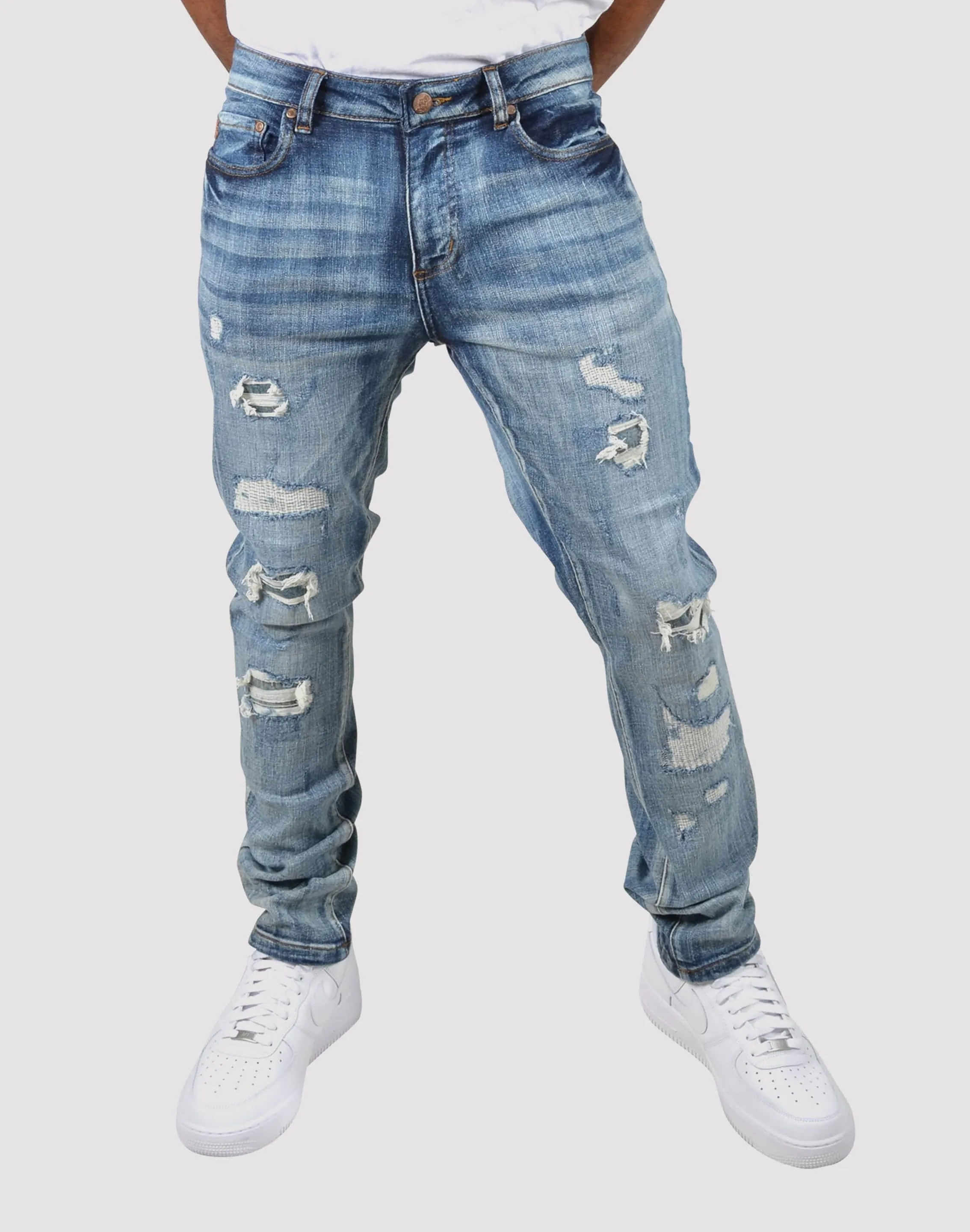 SustainableYarnBlend EasyAdjustment Grindhouse Vintage Rip N Repair Slim Fit Denim Jeans