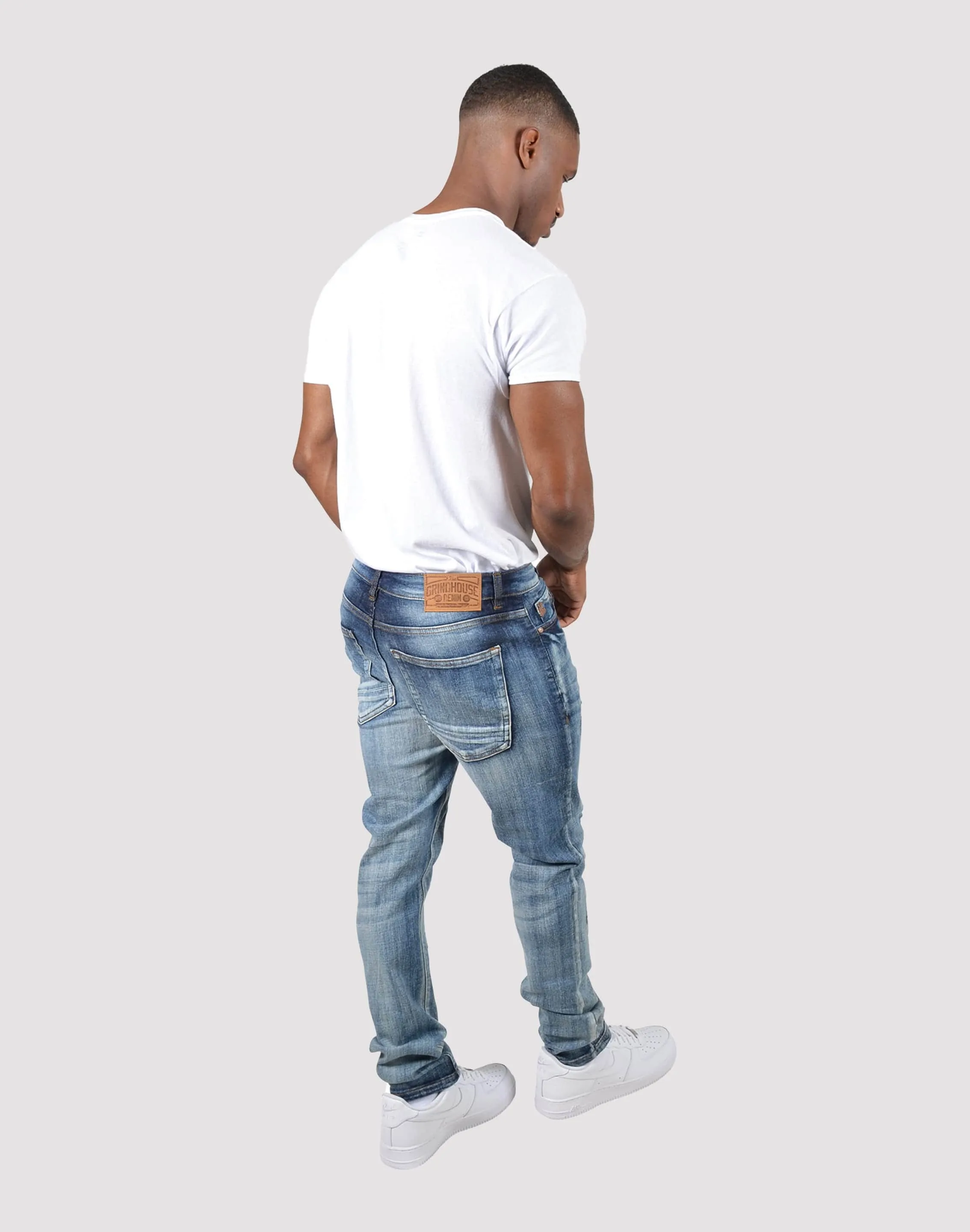 MultiPocket Design Grindhouse Vintage Rip N Repair Slim Fit Denim Jeans