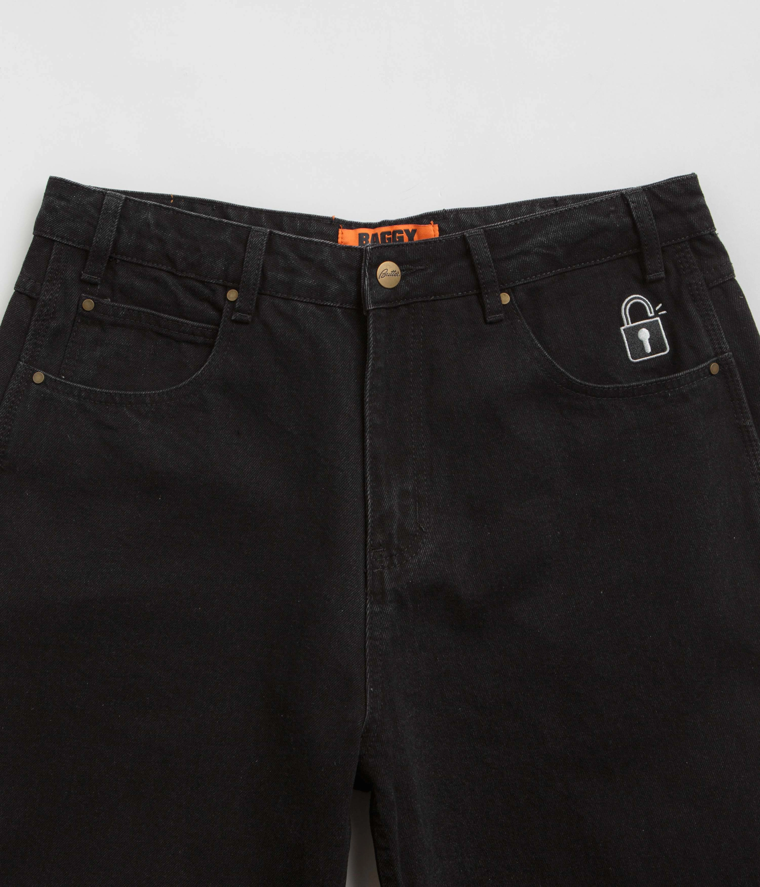 Butter Goods Lock Baggy Jeans - Flat Black ReinforcedKnees