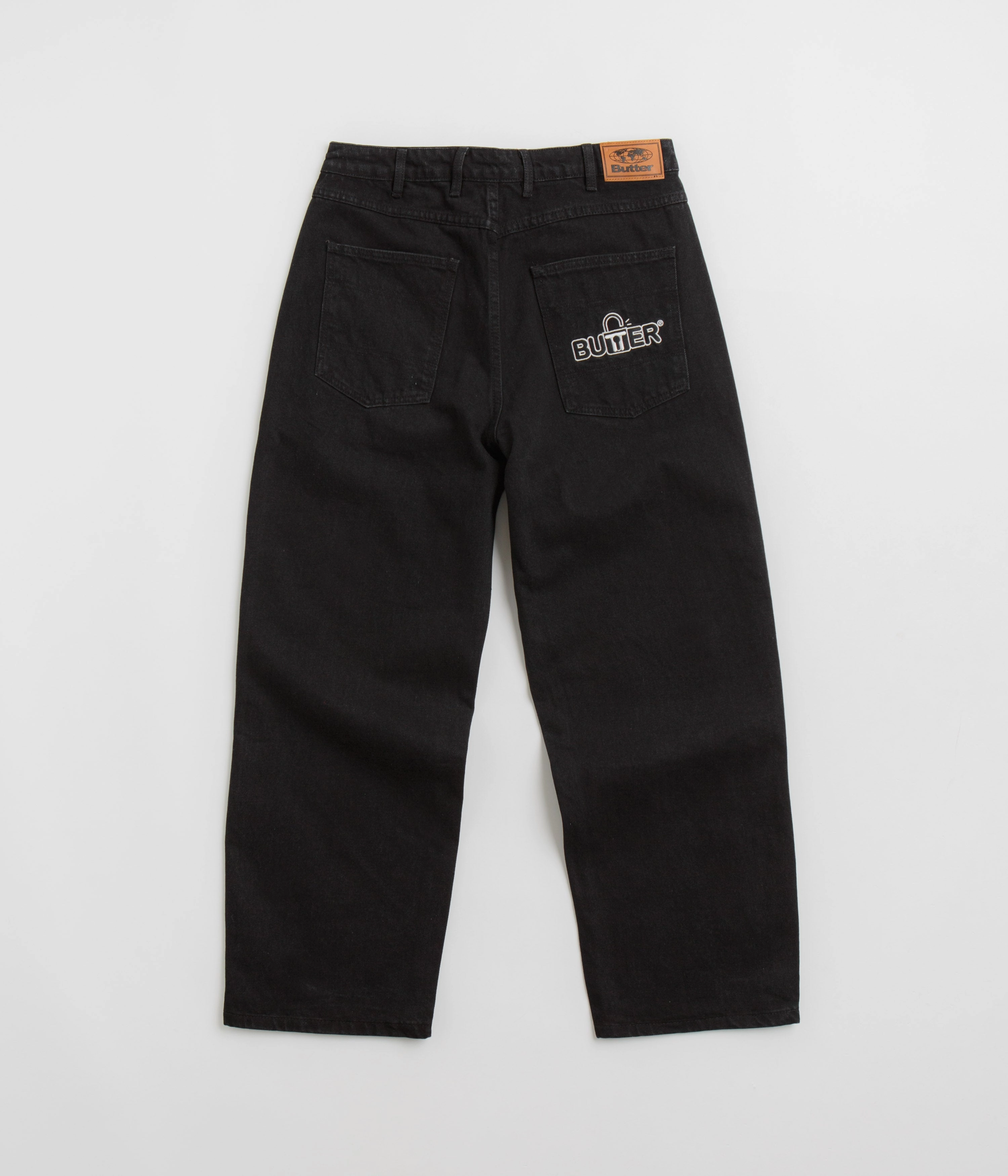 Butter Goods Lock Baggy Jeans - Flat Black Core Cut Plaid detail