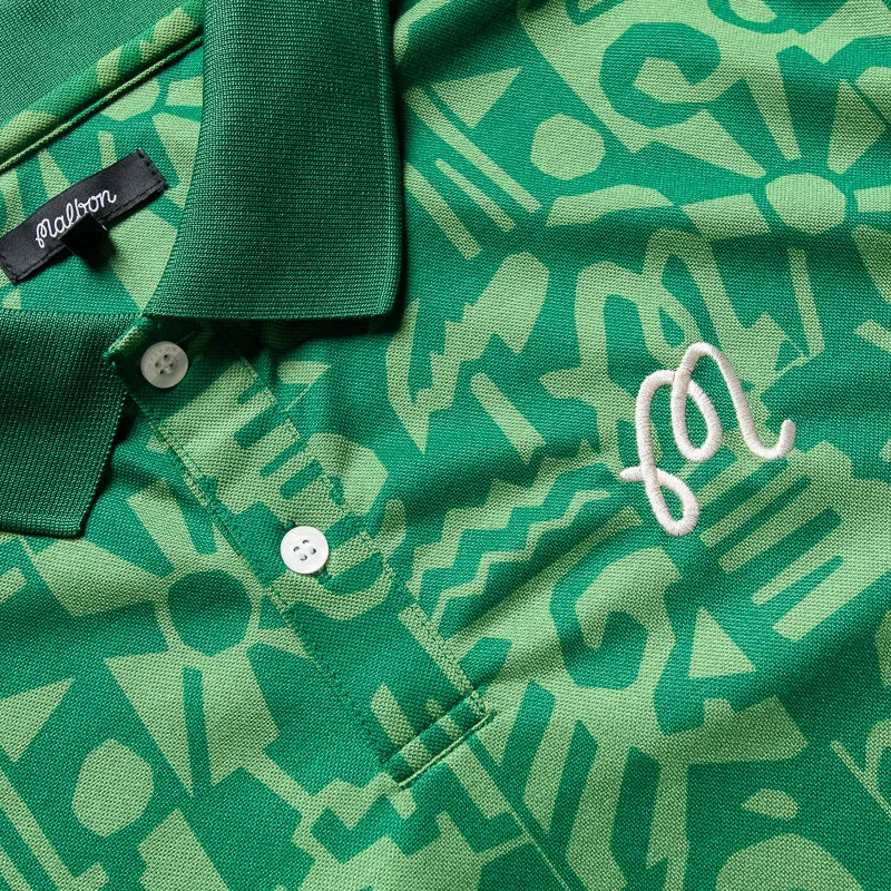 Malbon Golf Mezzo Performance Pique Printed Polo - Kelly Green Anti Pill Treatment