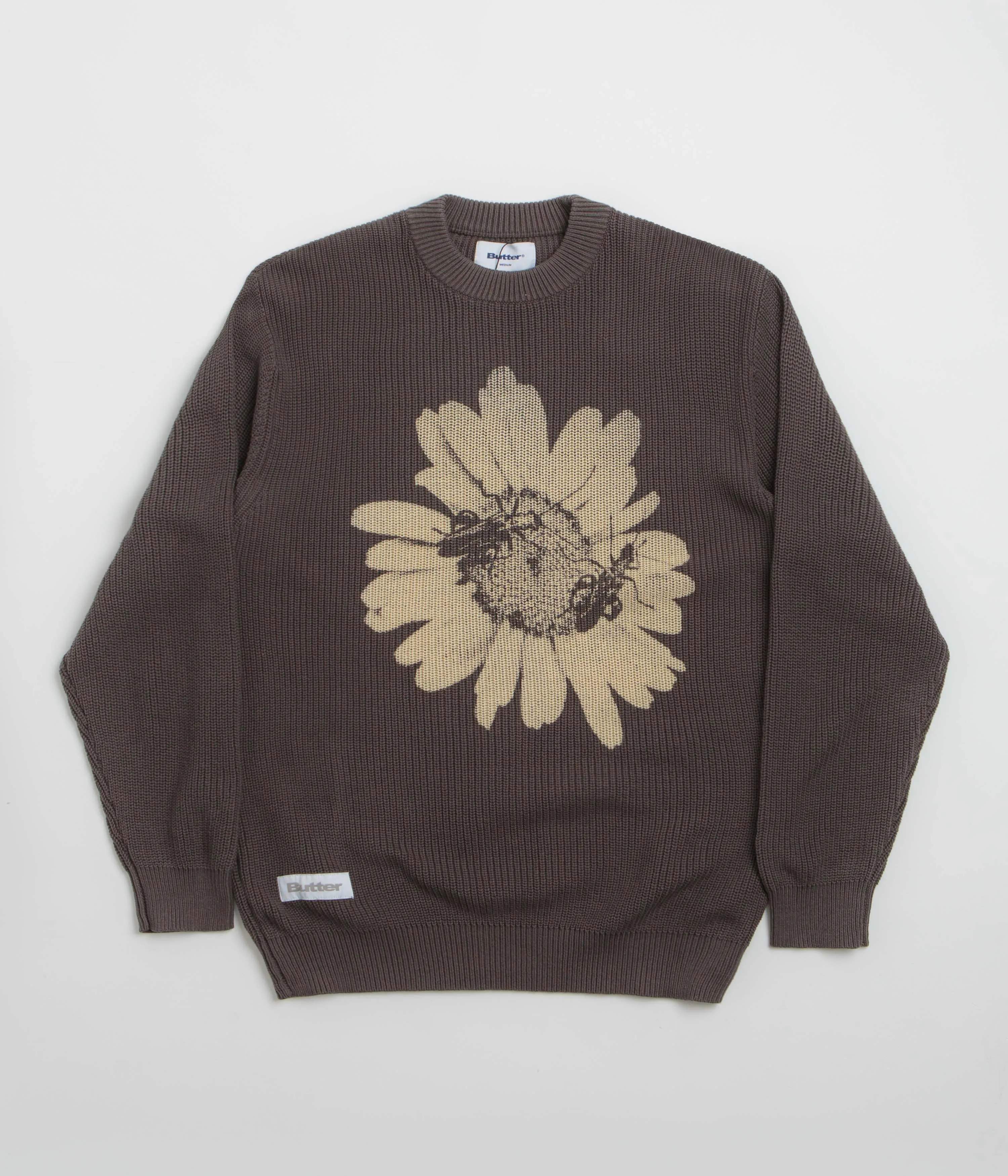 Butter Goods Sunflower Knit Sweatshirt - Charcoal fuzzy texture product keychain convenience