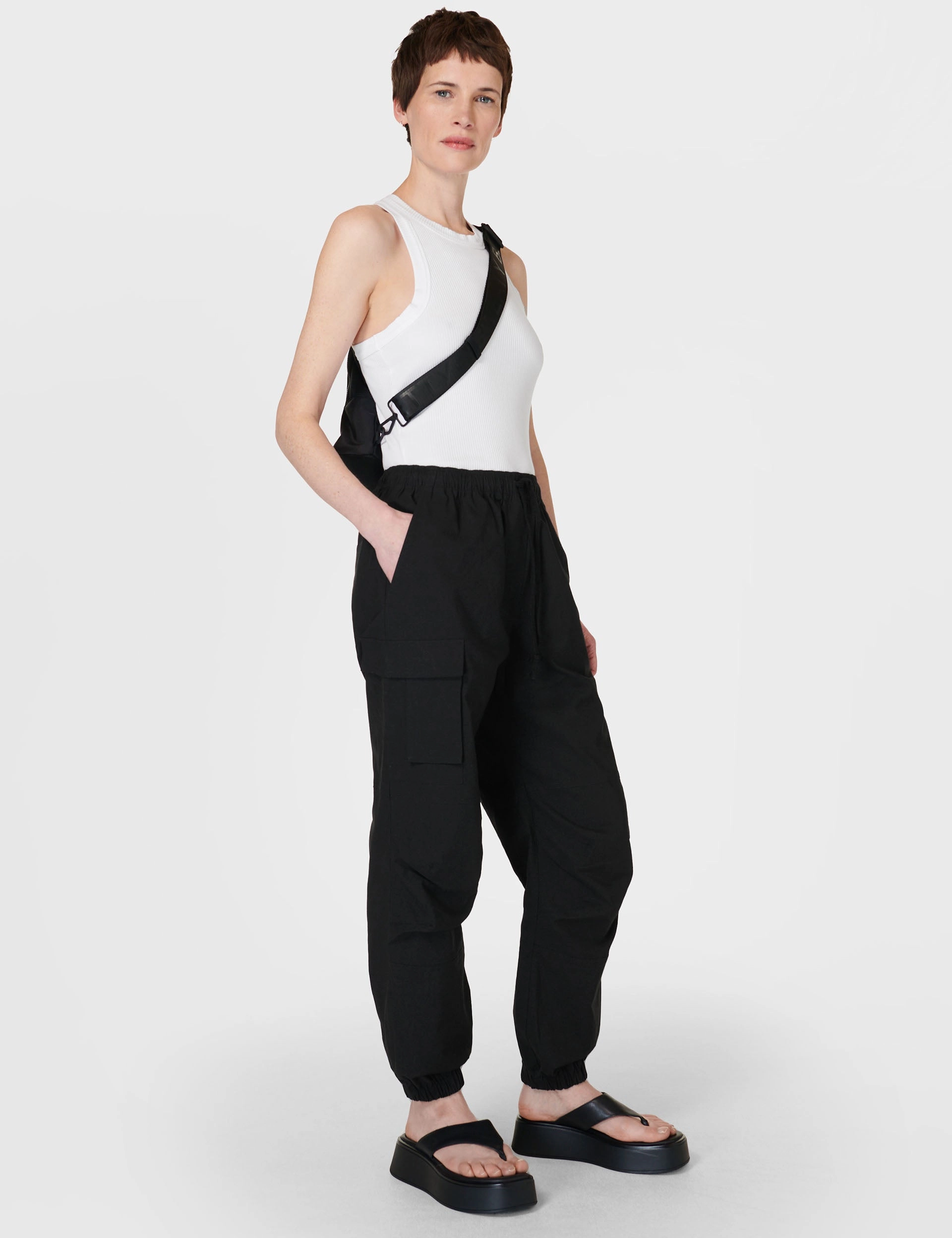 Lightweight Weave Reinforced Stitching Quinn Cargo Pants - Black