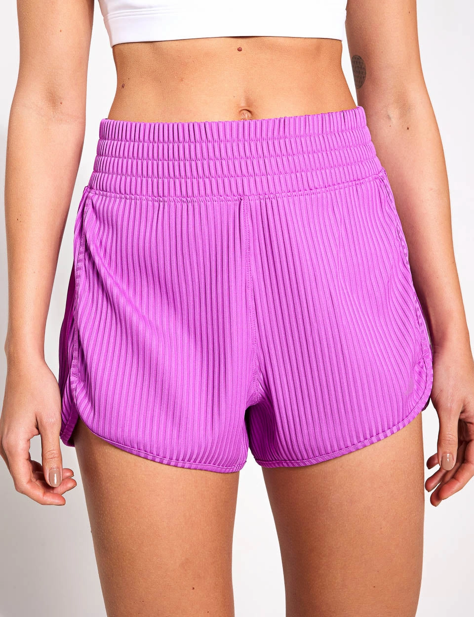 school clothing Pacer All Gym Seasonal Rib High Waisted Tonal 3-Stripes Shorts - Purple Burst