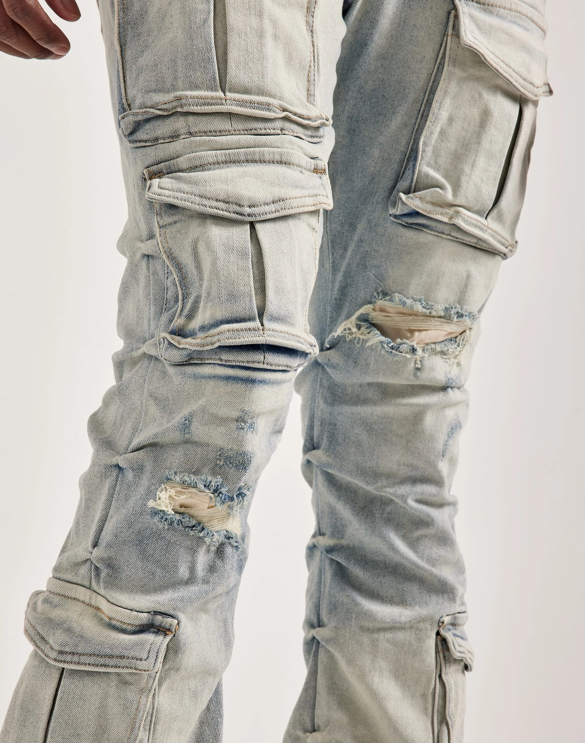 Trend Glow Smoke Rise Utility Pocket Stacked Flare Denim Jeans