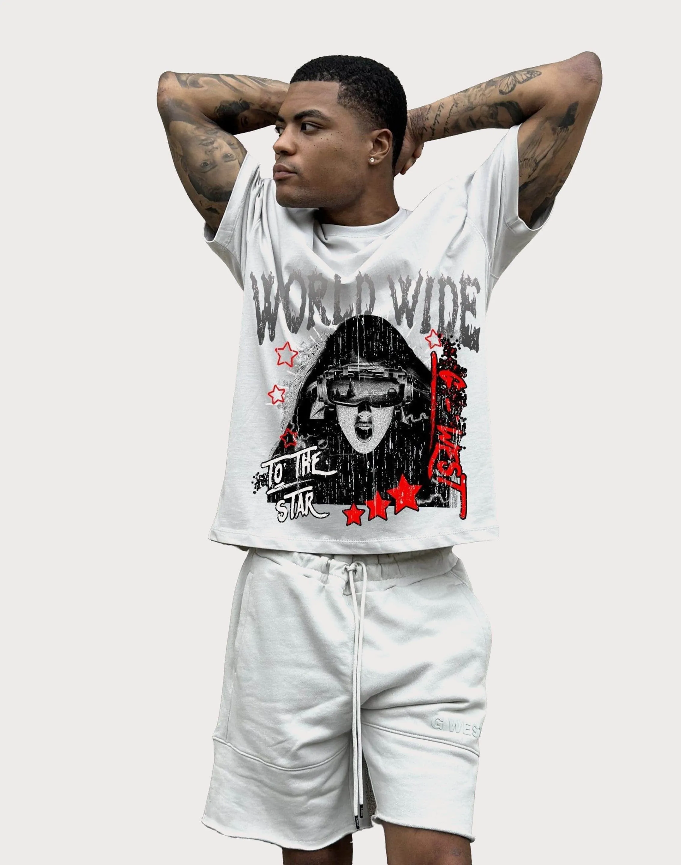 GWEST Old World Wide Star White Tee StainResistant Fabric