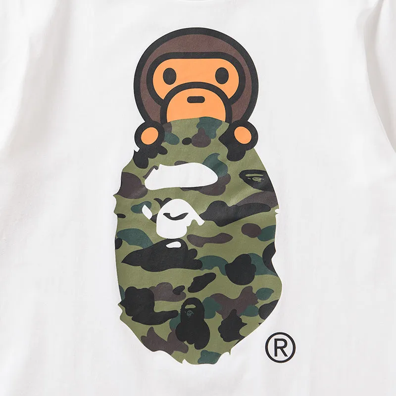Trend-setting A Bathing Ape 1st Camo Milo On Ape Head Tee - White/Green