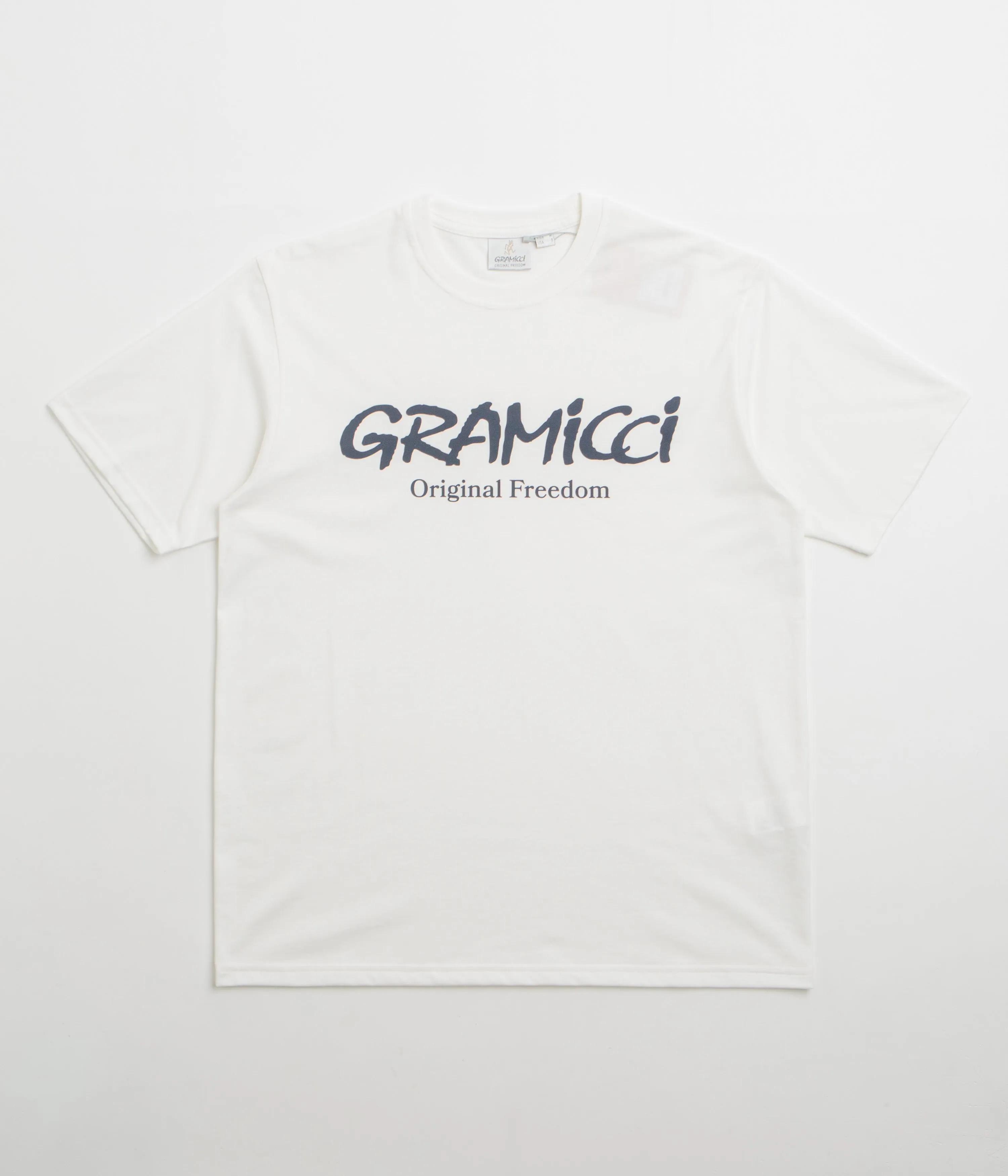 denim shorts silhouette Minimalist Design Gramicci Original Freedom Logo T-Shirt - White