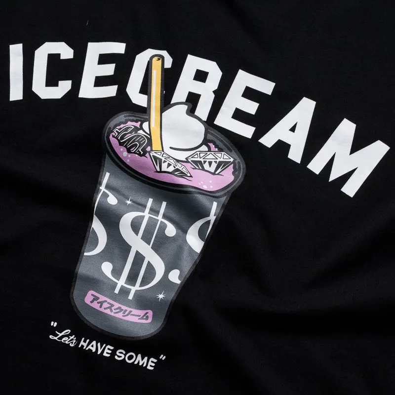 Ruffled edges Long Length Ice Cream Shake Tee - Black
