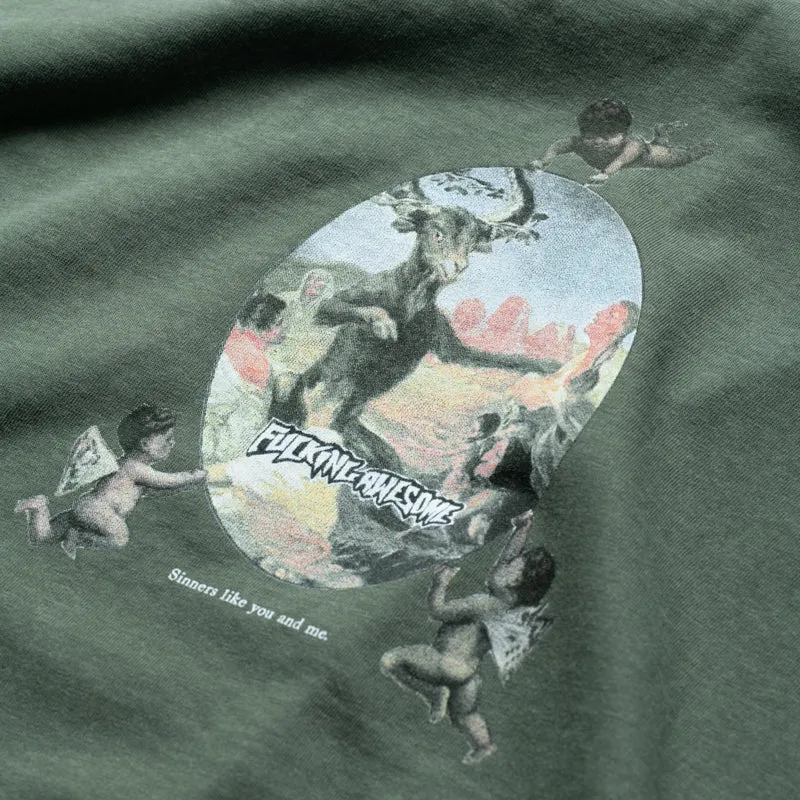 pocket helicopter event Fucking Awesome Sinners Like You and Me Tee - Moss
