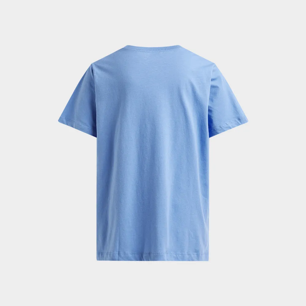 Nike Womens Sportswear Club Essentials Tee Blue BiasCut Trims LayeredPaneling