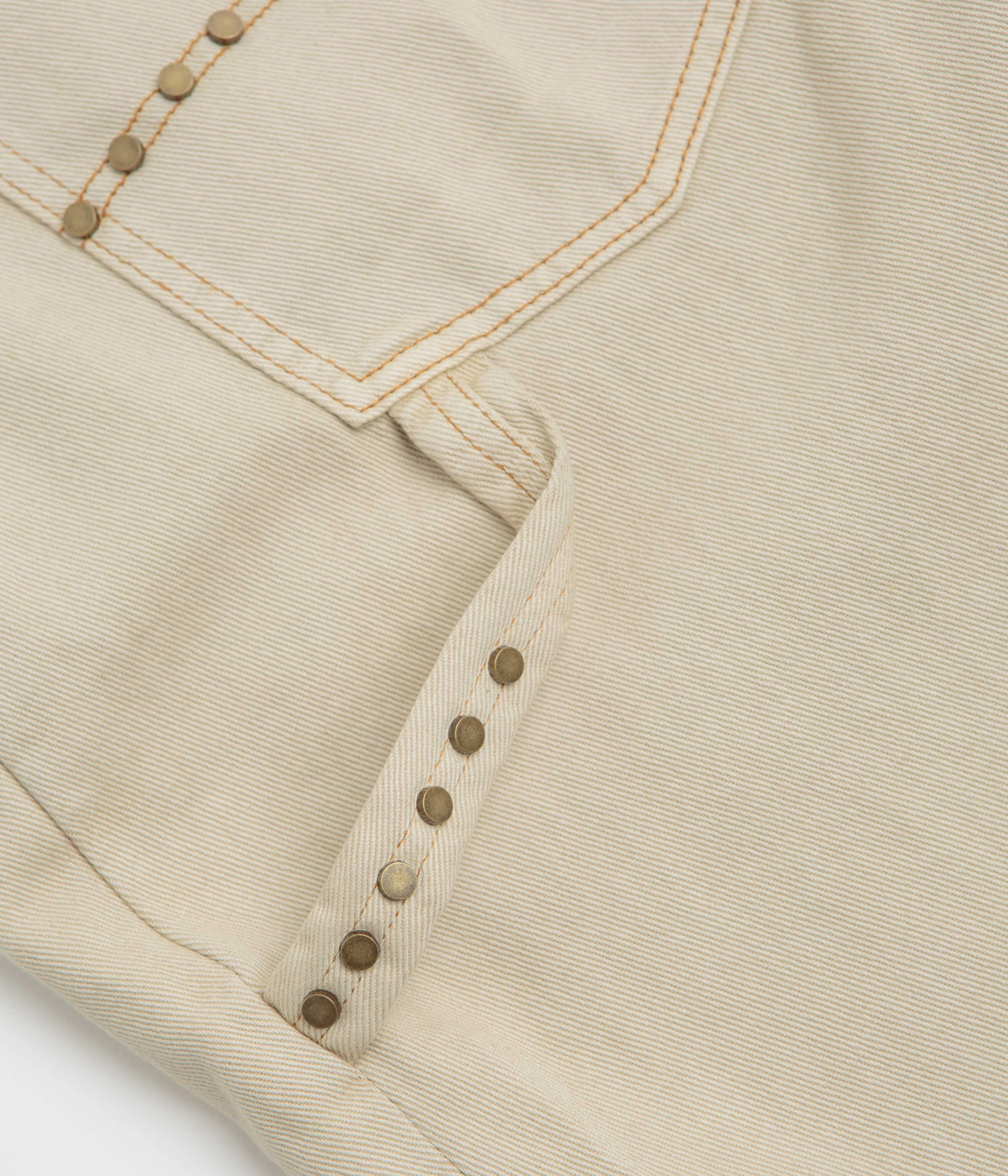 skiing outfit Eco Conscious Packaging Butter Goods Rivet Denim Shorts - Bone